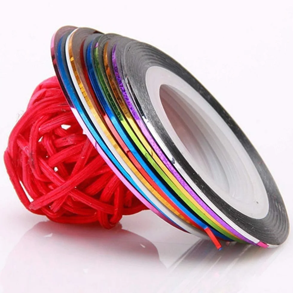 Ruban Autocollants à Ongles 32 Rouleaux Couleurs Mélangées, Accessoires Nail Art DIY Or Argent