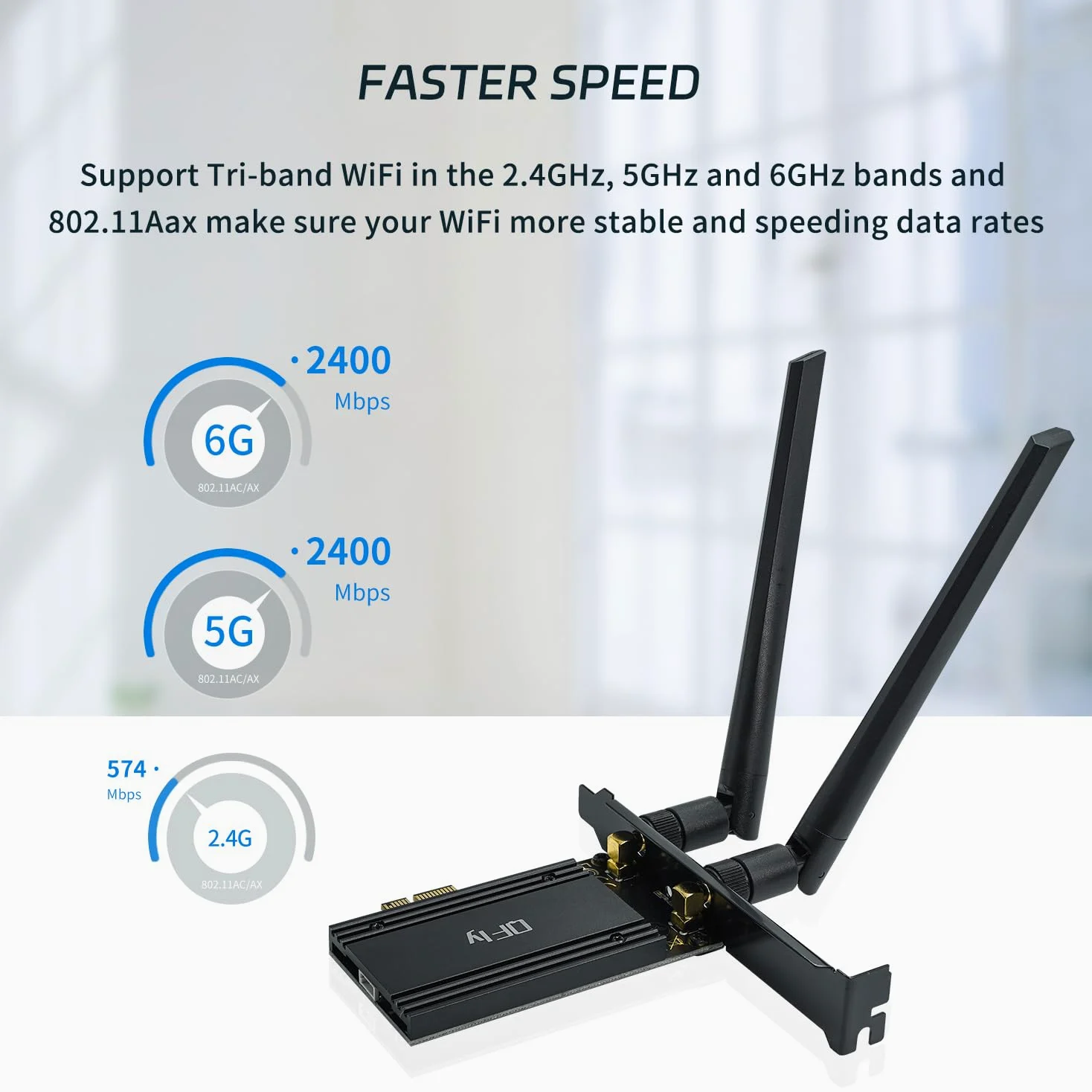 PANSHI Carte WiFi 6E, AX210 PCIe Adaptateur réseau pour jeux PC, Bluetooth 5.2, Tri-Band (802.11ax) 5400 Mbps 6 GHz Cartes LAN sans fil avec MU-MIMO, OFDMA, compatible Windows 10/11 (64 bits)