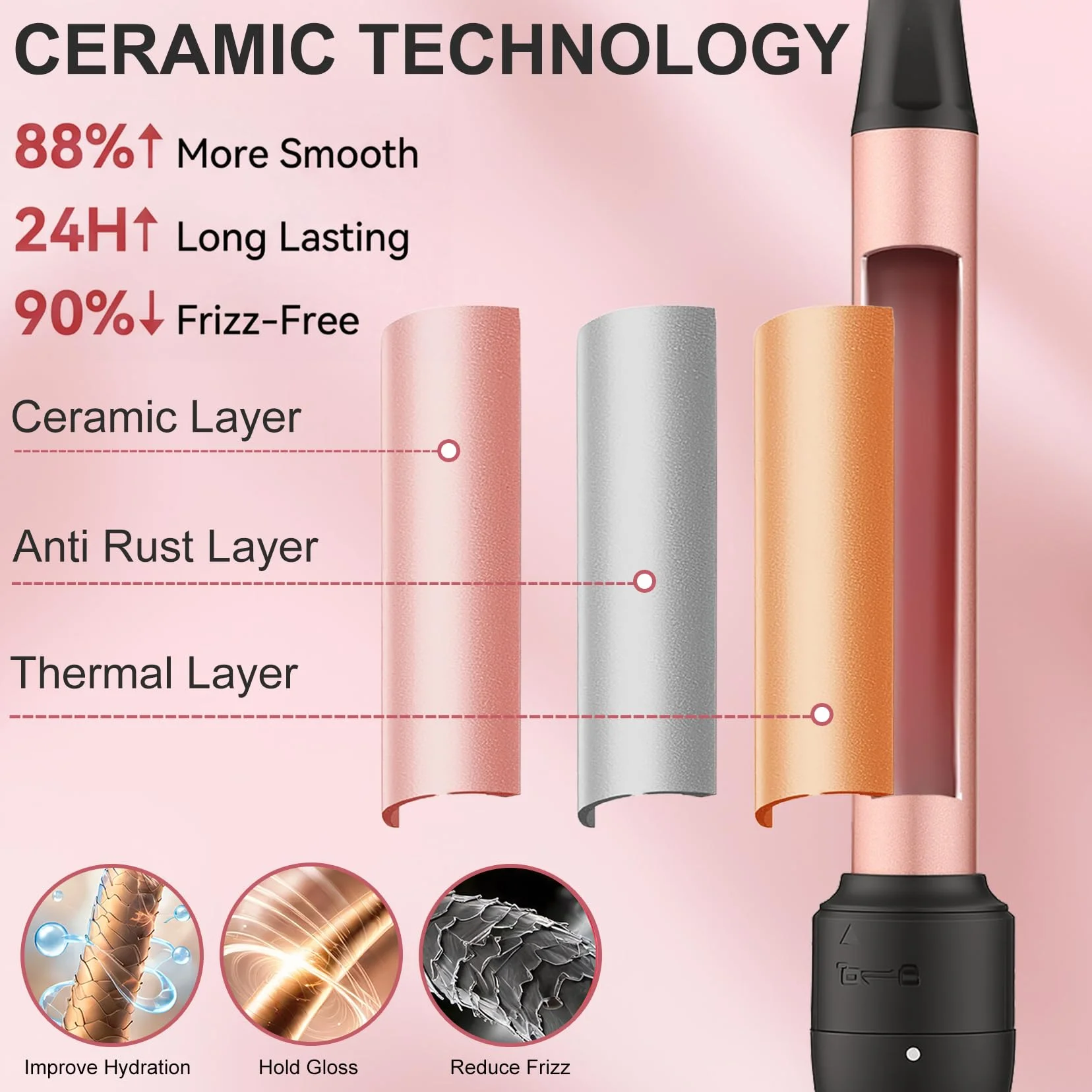 Fer à Friser Céramique 3 en 1 avec Écran LCD 9-32mm Boucleur à Cheveux Multifonction