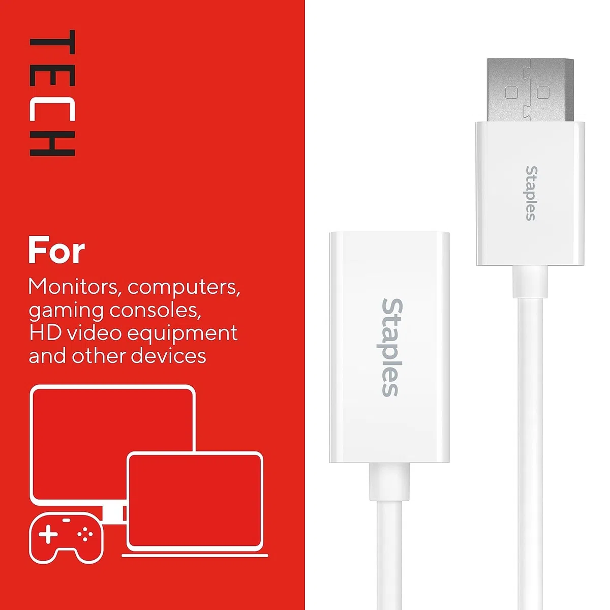 Staples Tech Adaptateur Audio/vidéo DisplayPort vers HDMI, mâle vers Femelle, Blanc (ST62362)