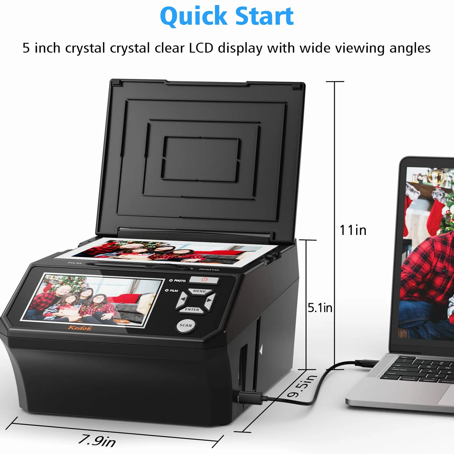 HD 22 MP Photo & Scanner de Diapositives et Négatifs 35 mm,110 Films/Photos Multifonction Scanner, avec Grand écran LCD 5", Convertir des Photos dans Les fichiers JPG numérique