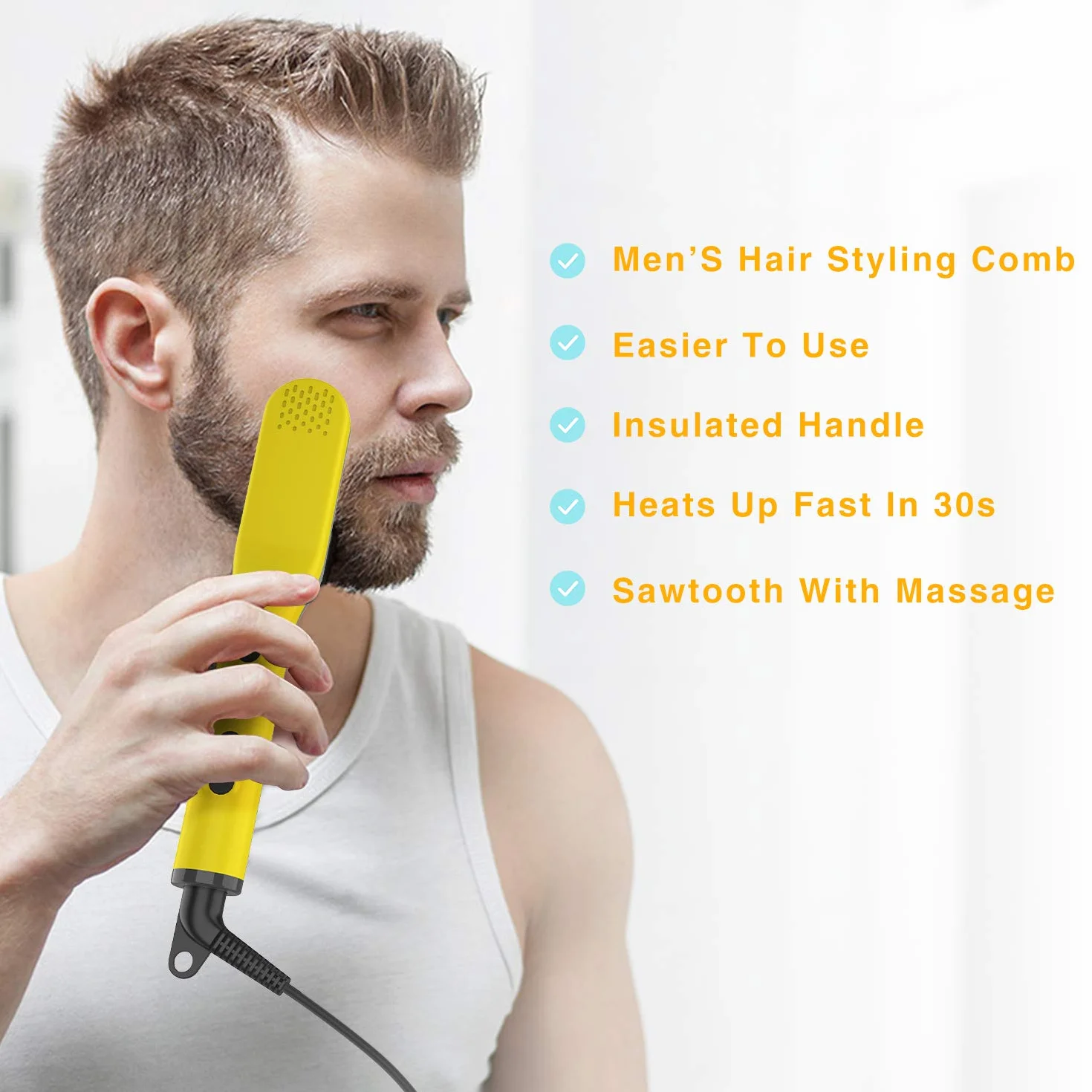 Lisseur Barbe Homme 2 en 1 Brosse Lissante Cheveux Multifonctionnel Rapide Peigne Chauffant