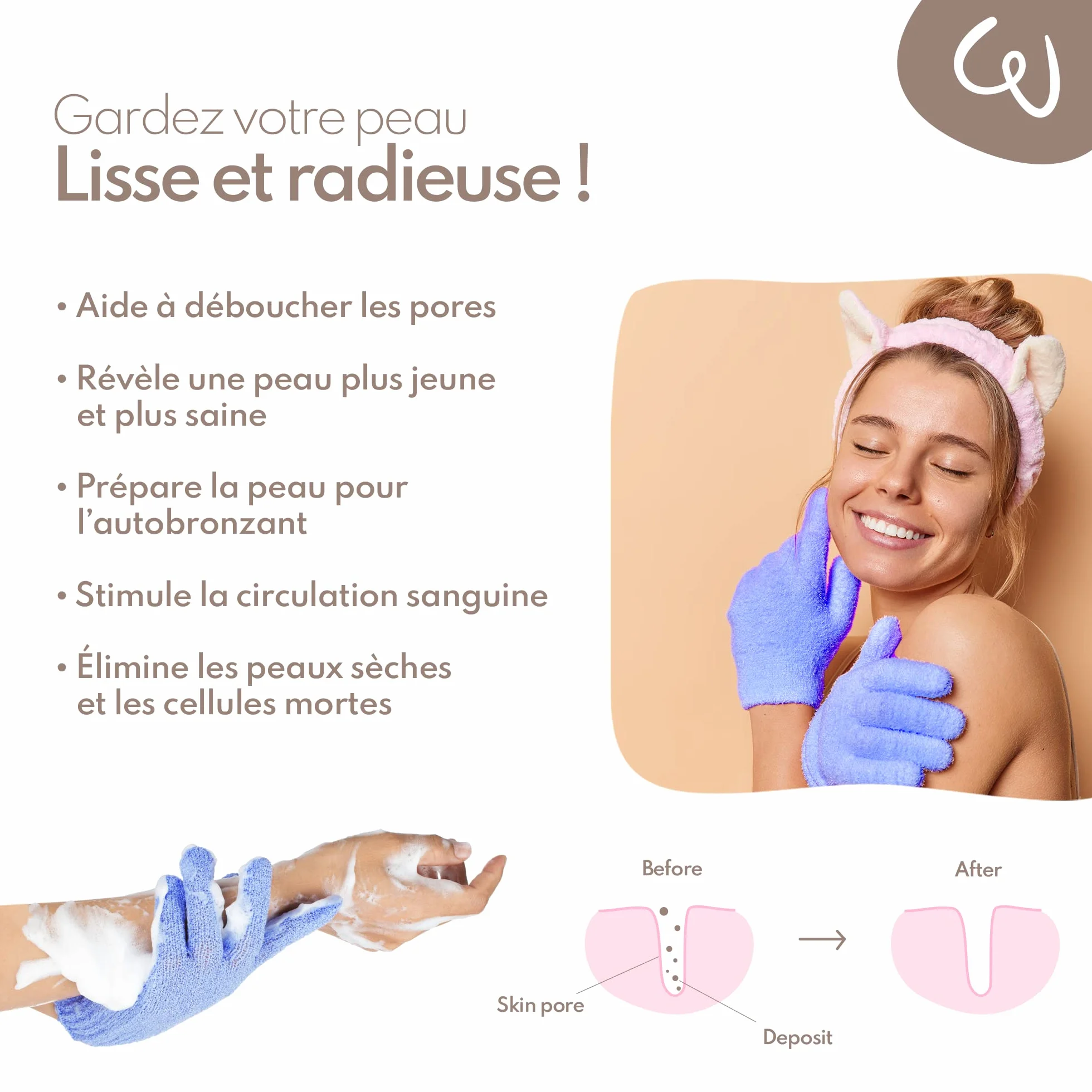 Gants Exfoliants Corps WE COSMETIC Gommage Gant Crin Toilette Adulte Medium Exfoliation