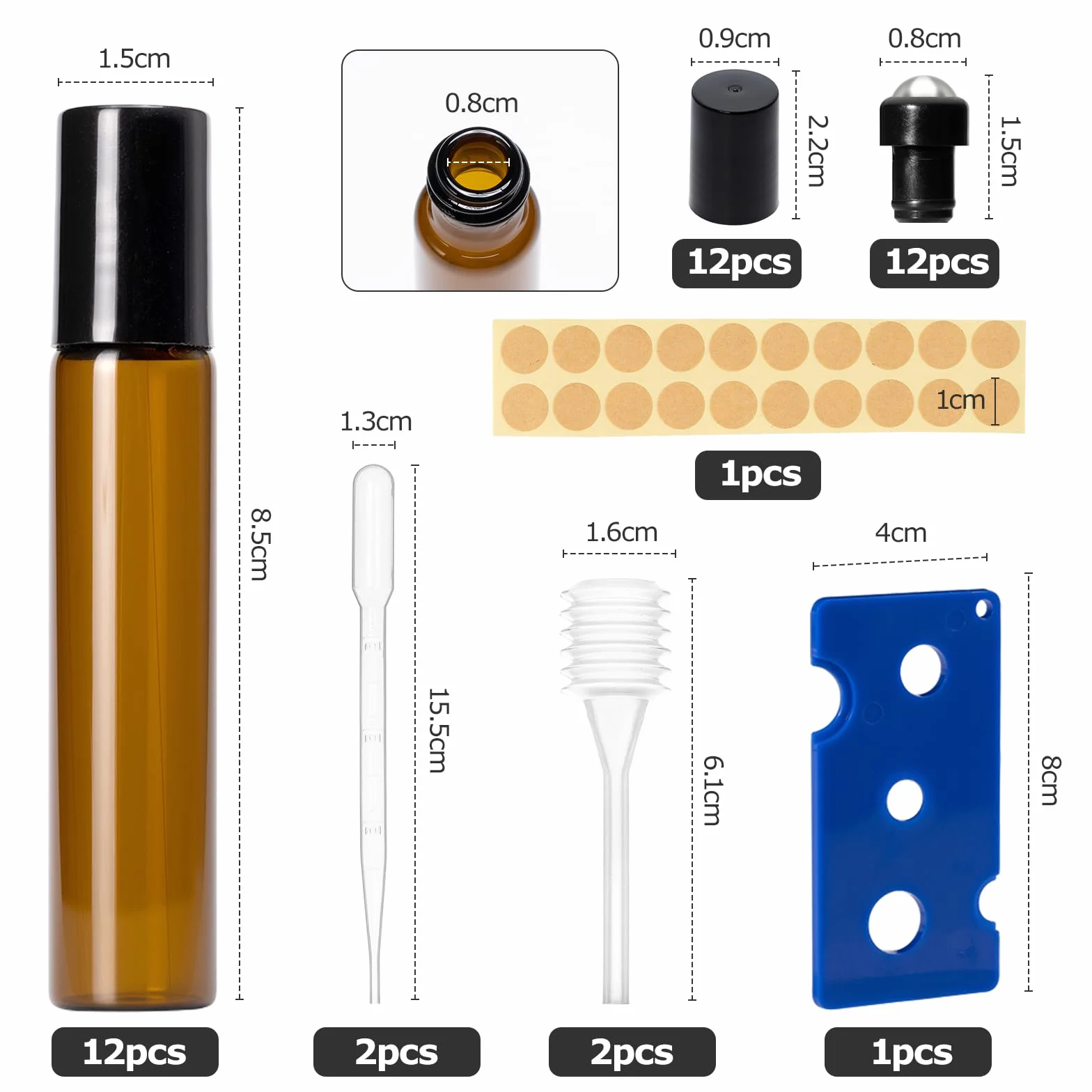 Flacon à Bille Verre 10ml Lot de 12 Rechargeable pour Huile Essentielle, Parfumé, Cosmétique, Massage