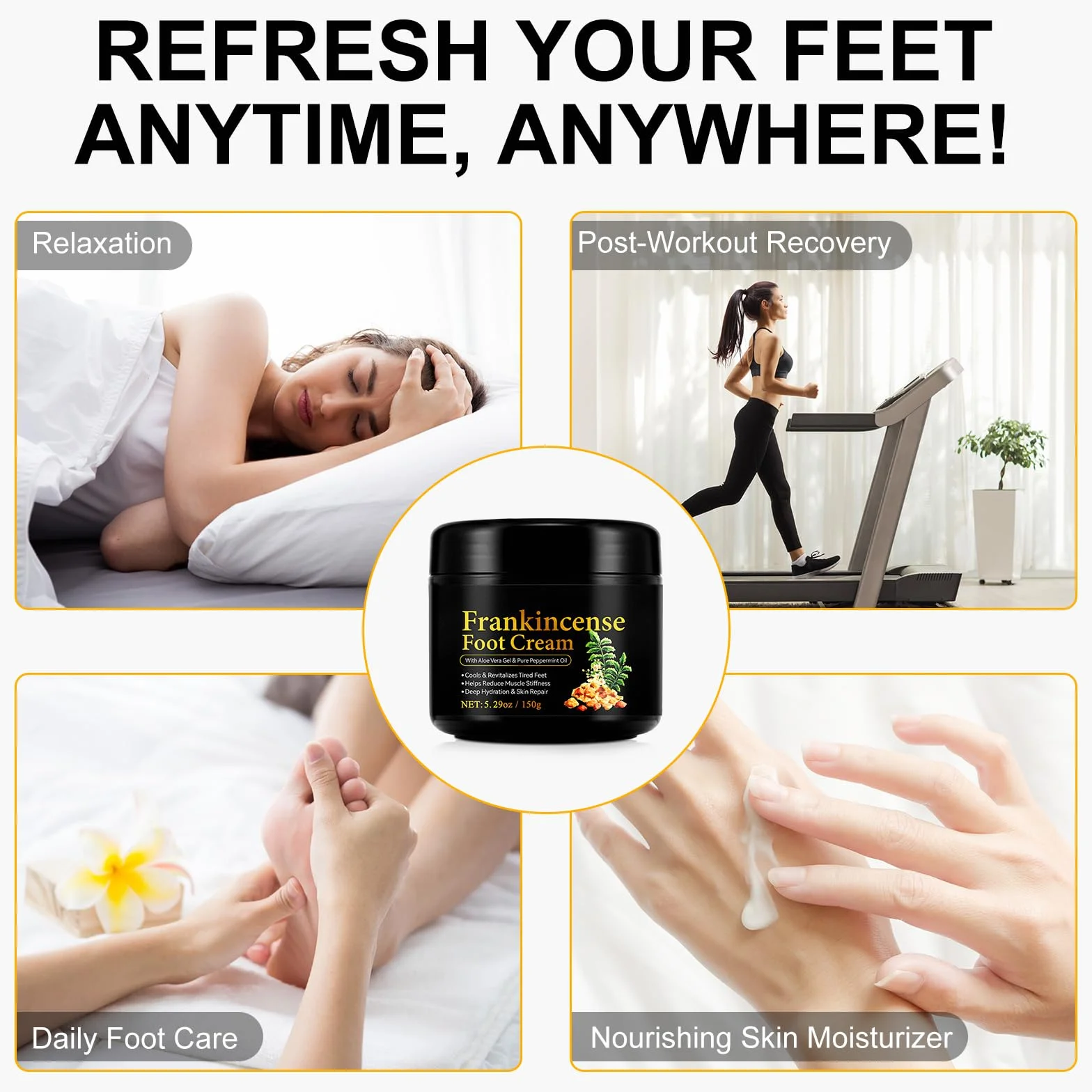 Crème pour Pieds Fatigués Soin Réparateur Encens Menthe Pure 150g