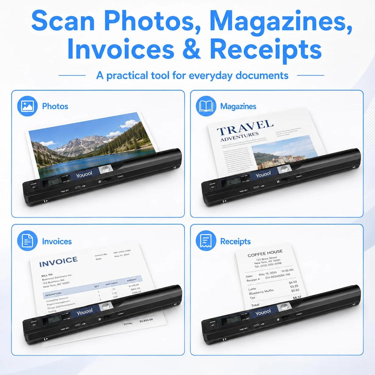 Mini Scanner Portable A4 900 dpi USB Numérisation Couleur JPG PDF avec Carte 16GTF