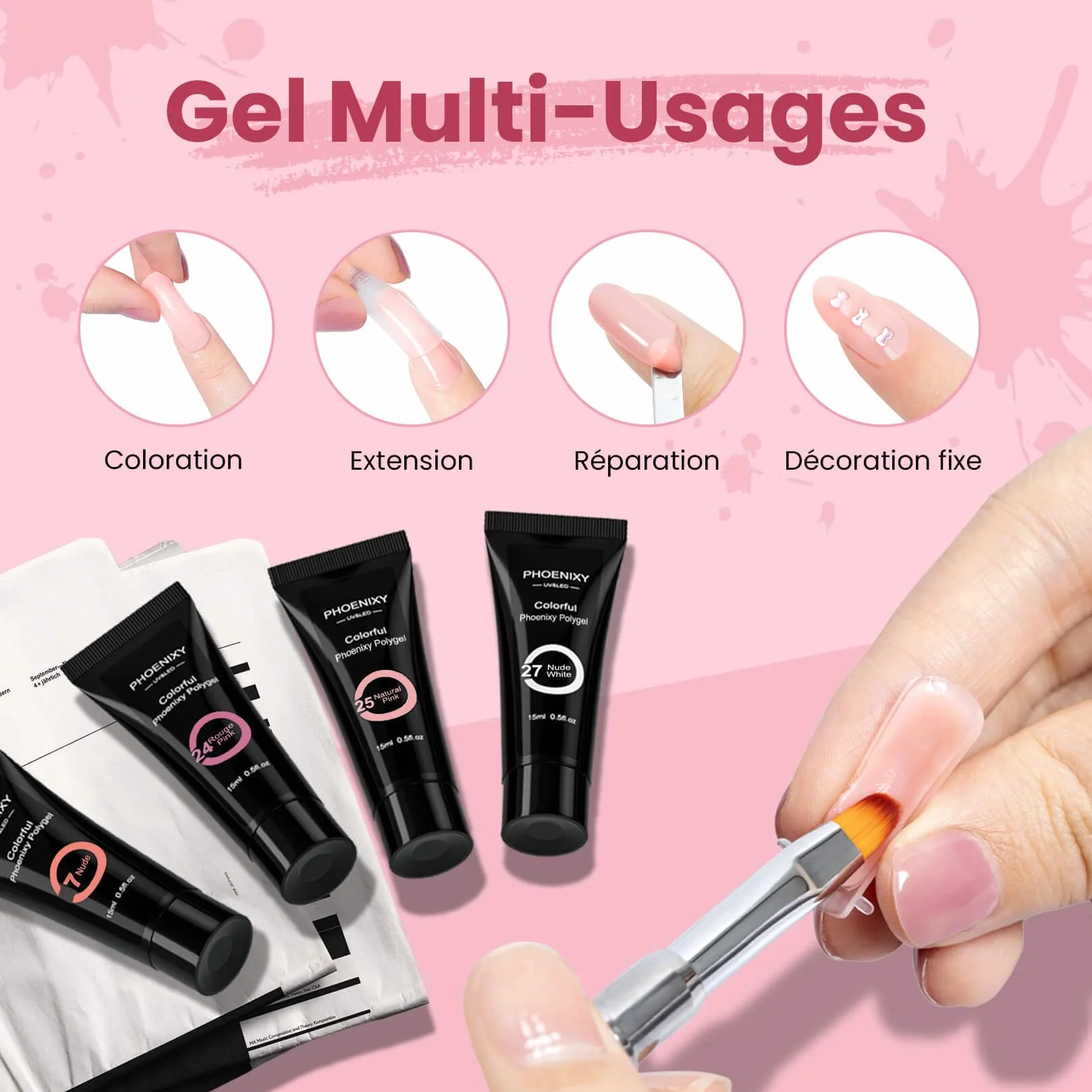 Kit Ongle Gel UV Complet 14 Couleurs 15 ml Semi Permanent Rose Nude Poly Tube Nail Art Construction Cadeau Femme