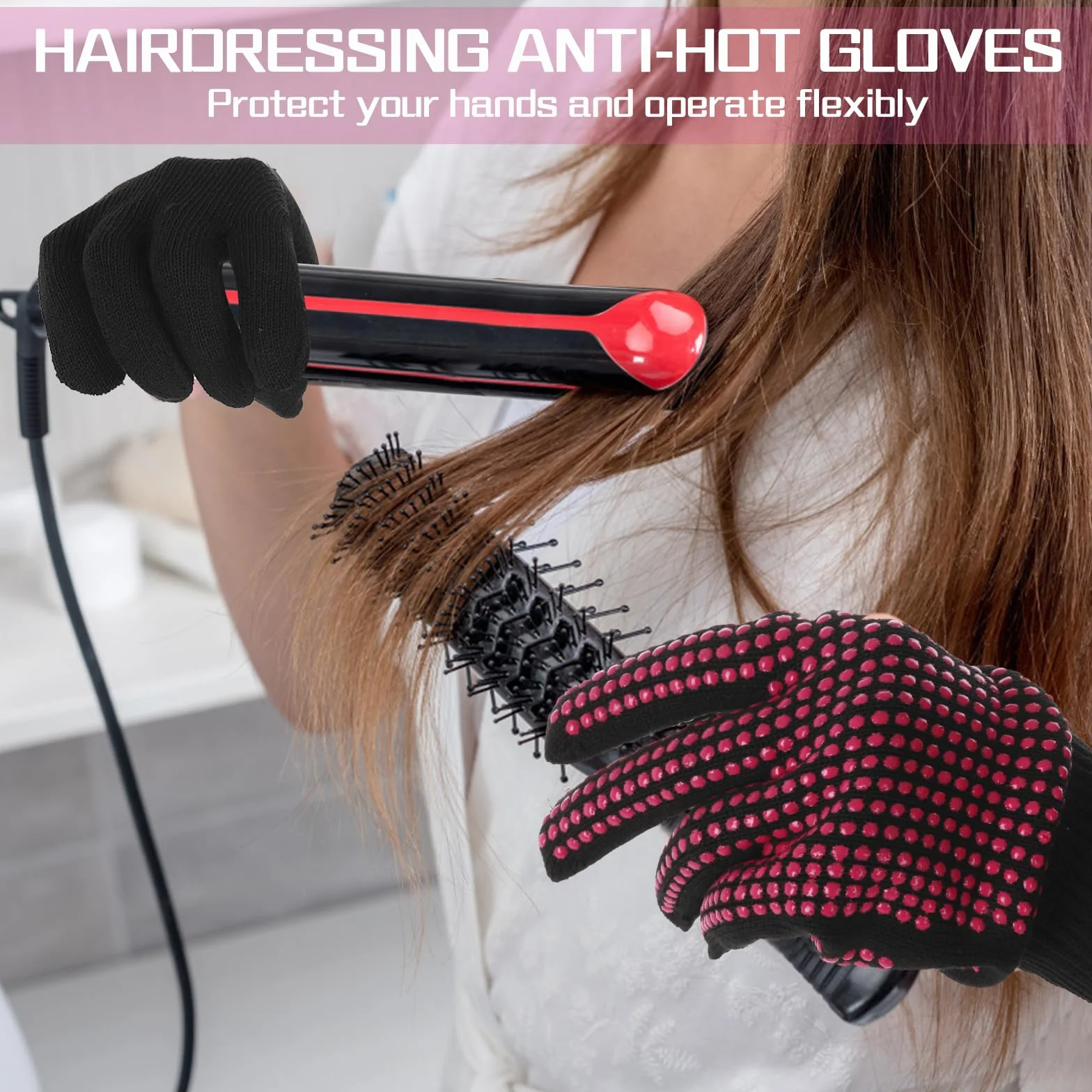 Dimeho Lot de 2 gants résistants à la chaleur pour coiffure