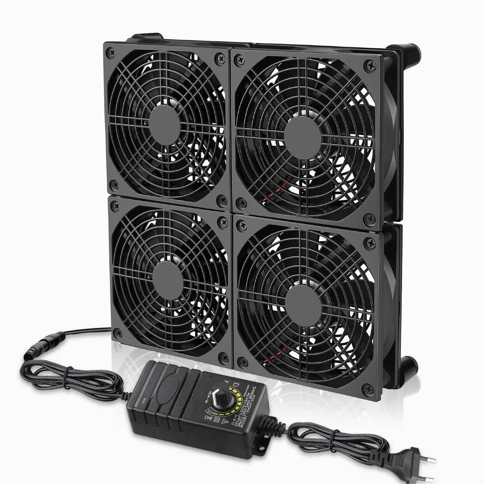 GDSTIME Ventilateur PC 120mm 220V Ventilateur 230V 4 x 120mm Fan 220V à haut débit d'air avec 4V -12V Contrôleur de Vitesse Réglable pour Routeur Laptop Meuble Boîte TV
