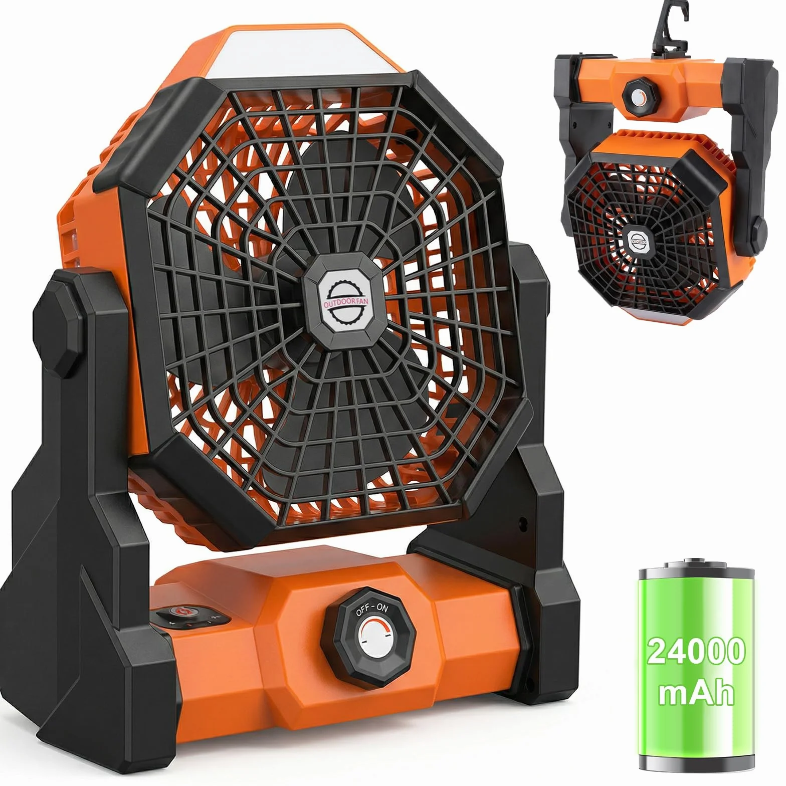 Qoosea Ventilateur de Camping Portable 24000mAh 3 en 1 avec Lumière LED 4 Vitesses pour Extérieur