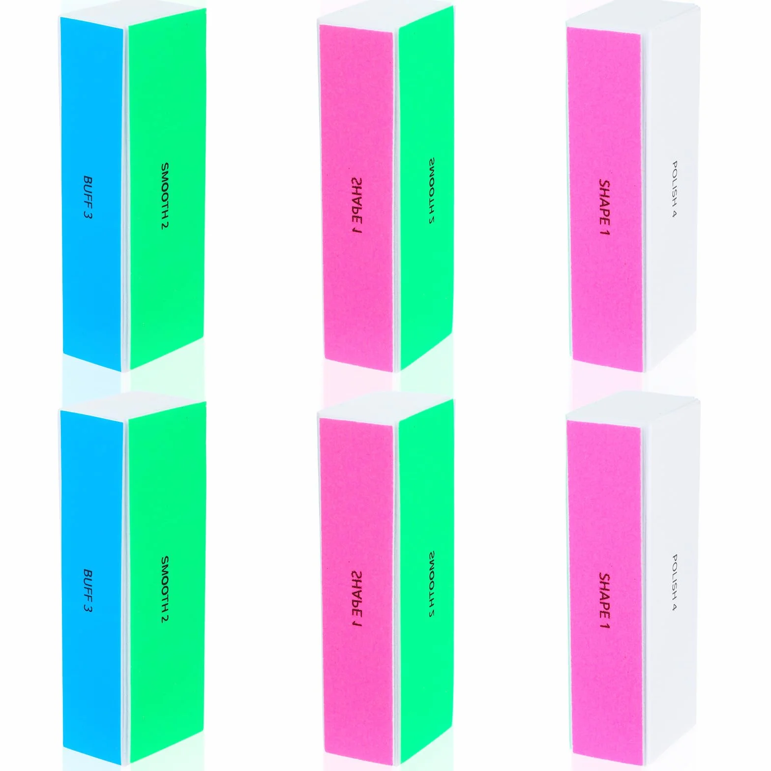 Lot de 6 polissoirs à ongles multicolores, bloc lime 4 surfaces pour limer polir lisser ongles