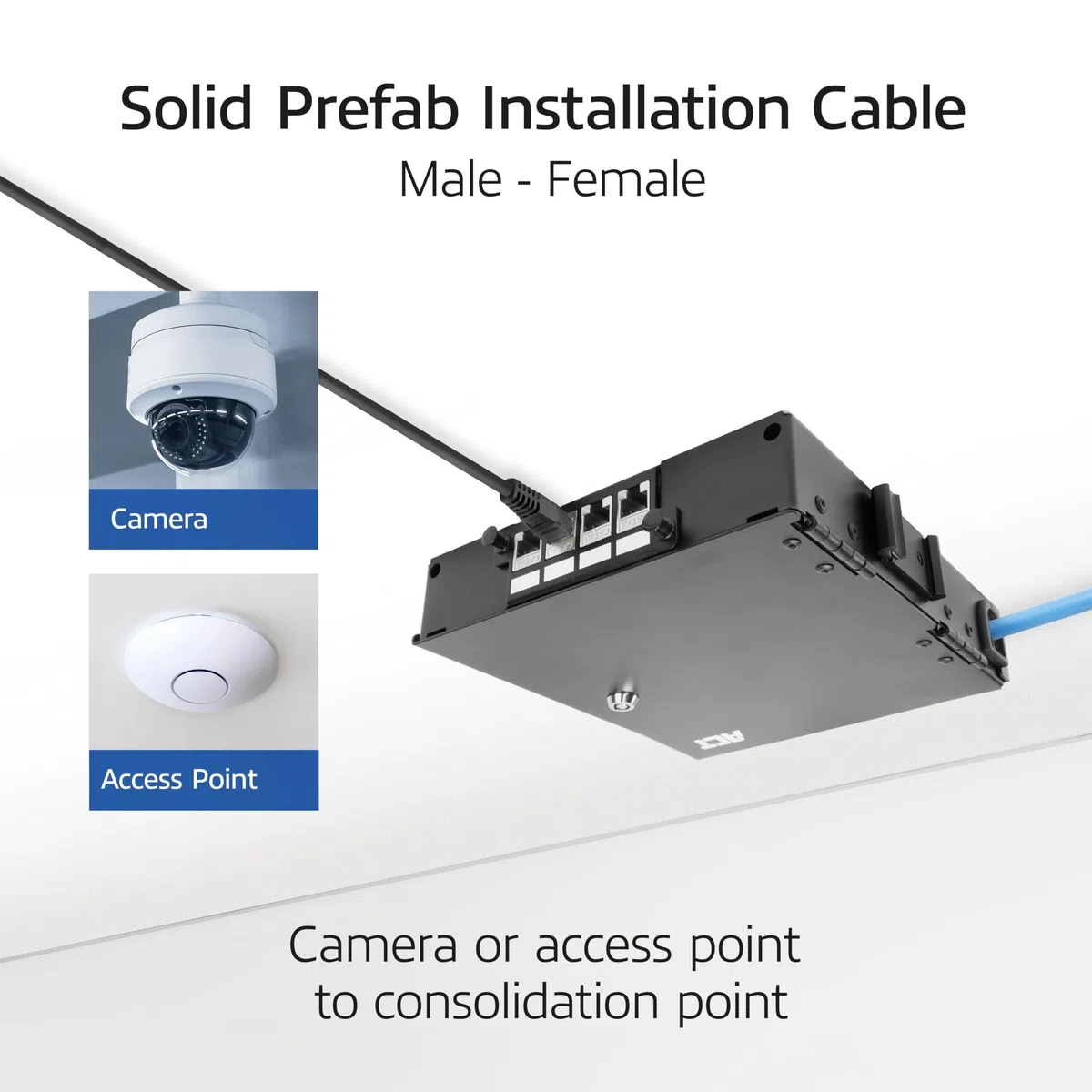 ACT Câble d'installation CAT6A S/FTP, 25 m, pré-assemblé, prise en charge 4PPoE, 100 W, 23 AWG, classification B2ca, connecteur RJ45, pour environnements à haut risque, mâle vers femelle - FB0125
