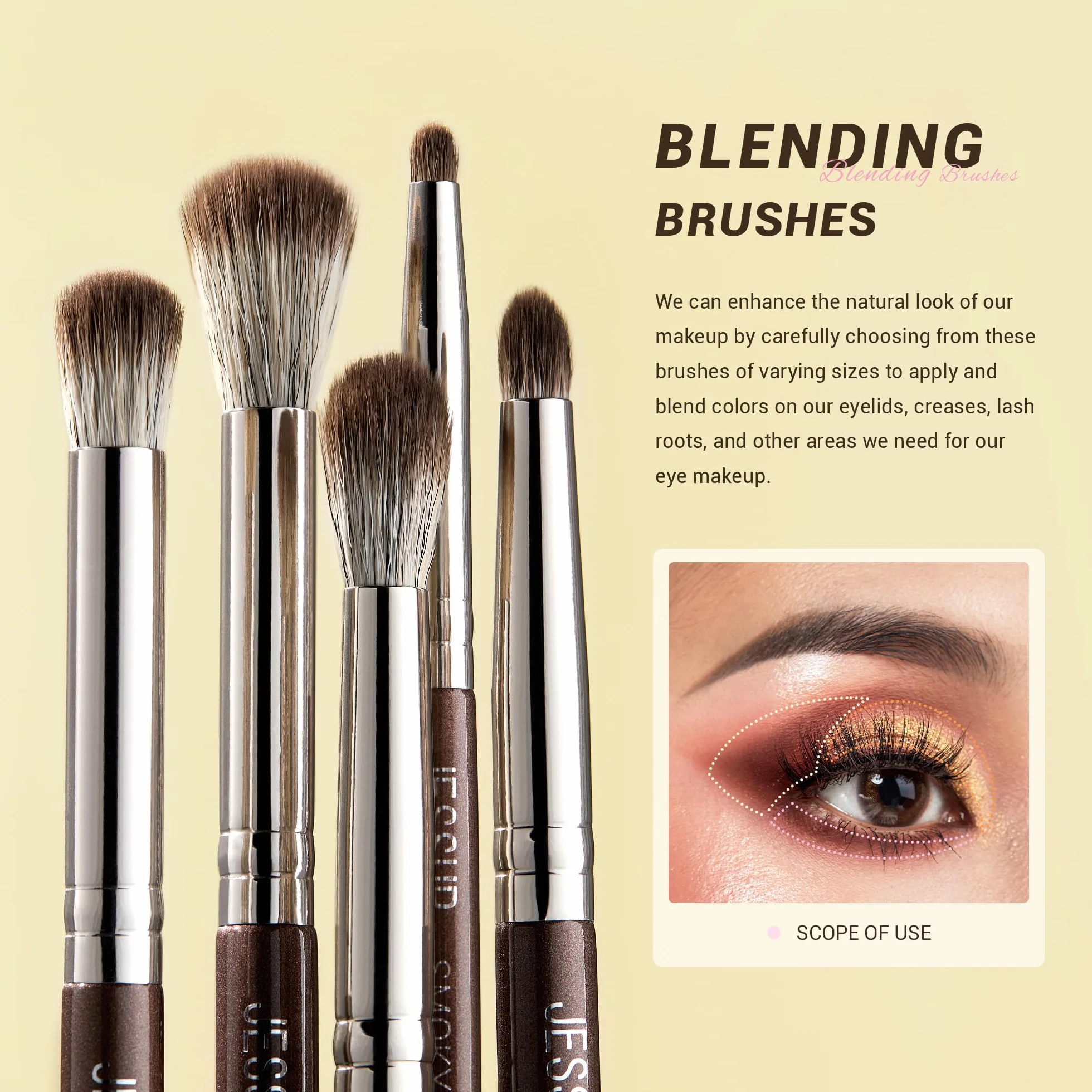 Jessup Lot 15 Pinceaux Maquillage Yeux Professionnels Synthétiques Marron