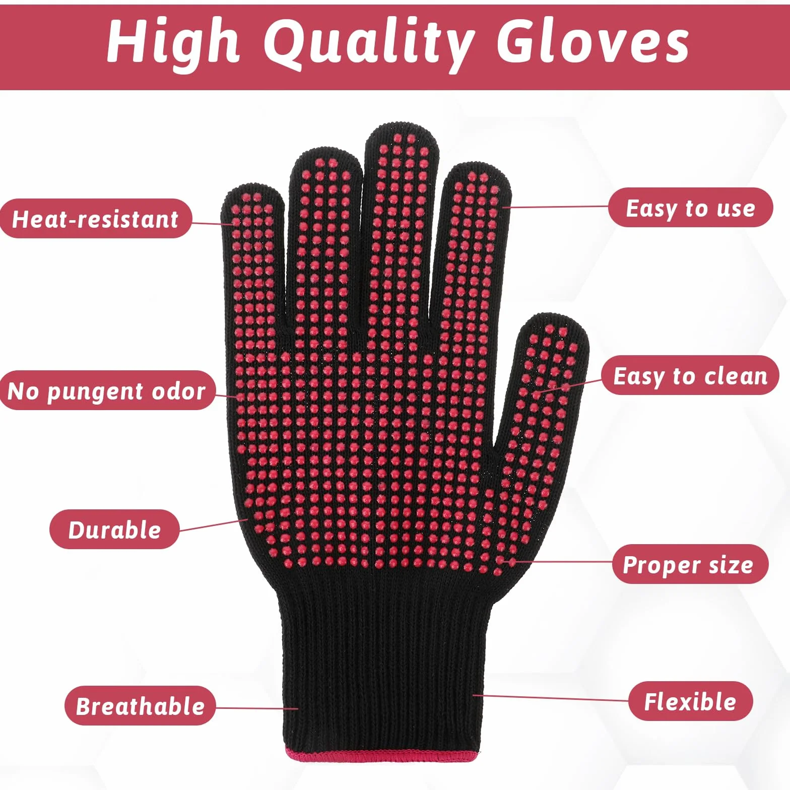 Lot de 2 gants résistants à la chaleur avec points en silicone antidérapants pour coiffer