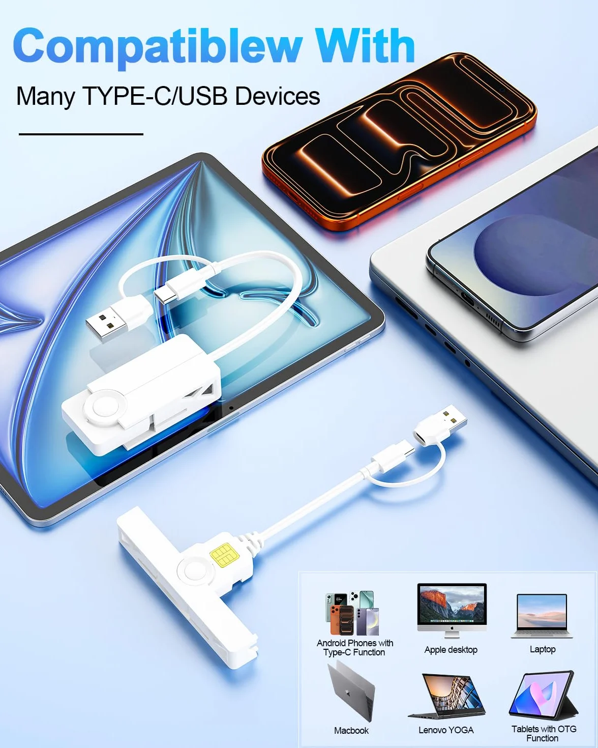 Lecteur de Carte Identité USB-C USB-A Mini Smart Card Reader ISO 7816 Classe A B C