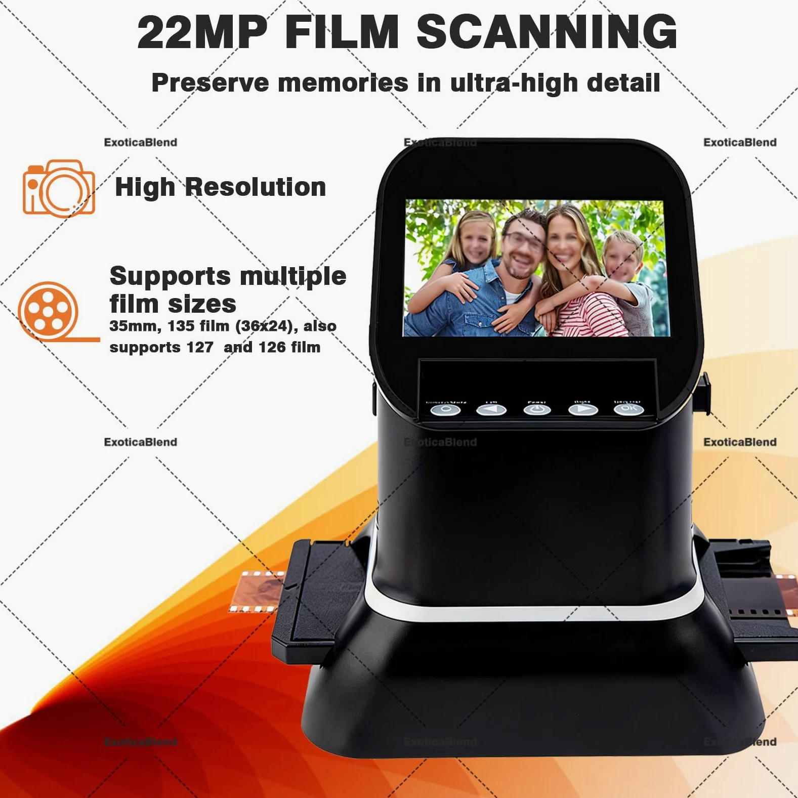 Scanner de Diapositives et Films 120 Haute Résolution, convertisseur Numérique 1080p pour Négatifs et Diapositives 35mm, 135, 126 et 127 Au Format JPEG