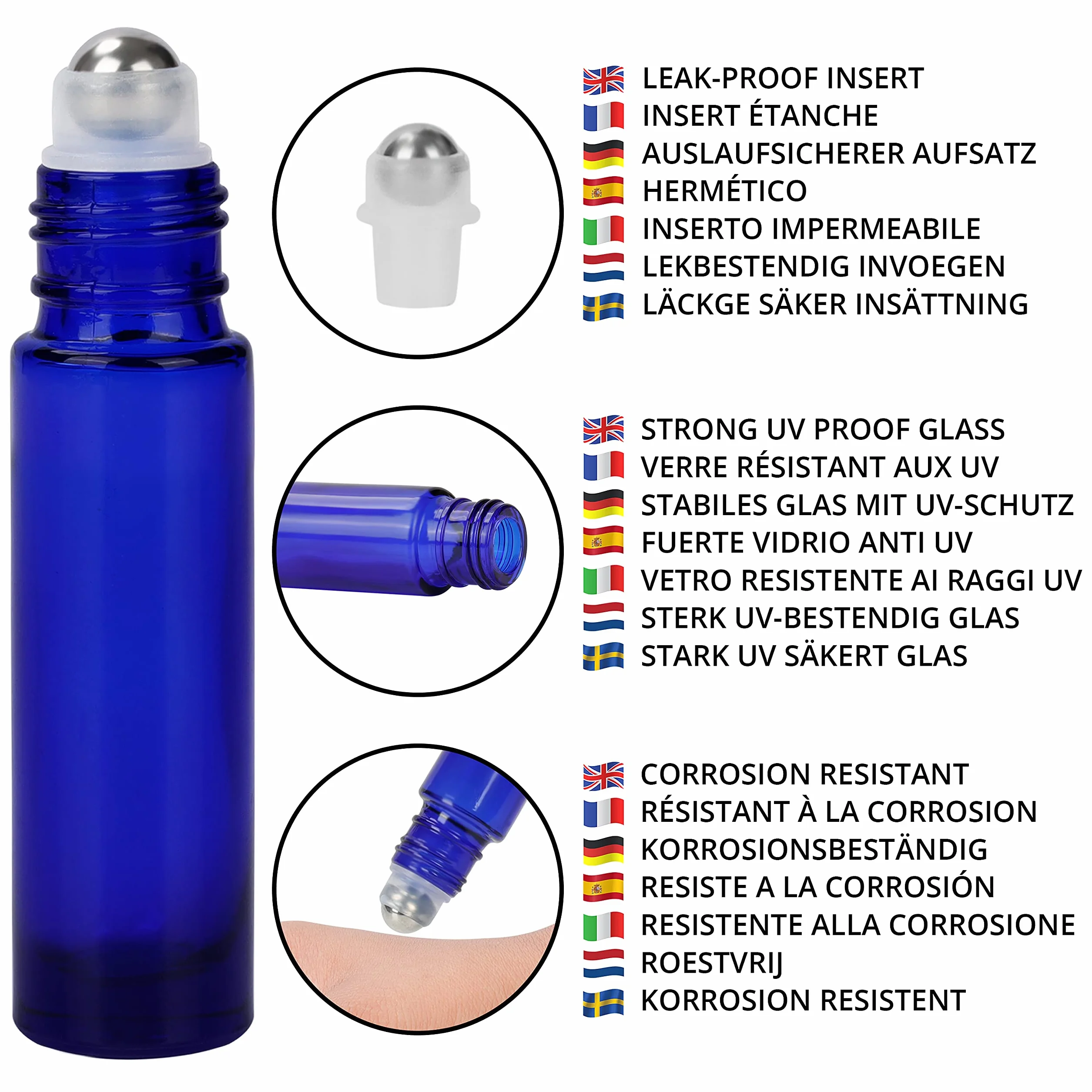 BELLE VOUS Bouteille Roll On Vide en Verre Bleu 10ml Lot de 24 pour Huiles Essentielles Aromathérapie