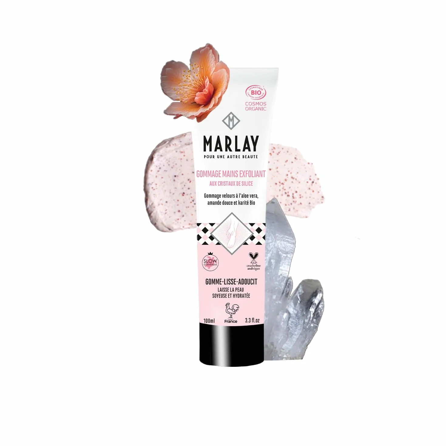 Marlay Cosmetics Gommage Mains Exfoliant 100 ml Peeling Mains Crème Exfoliante Bio Aloe Vera Beurre Karité Cristaux de Silice