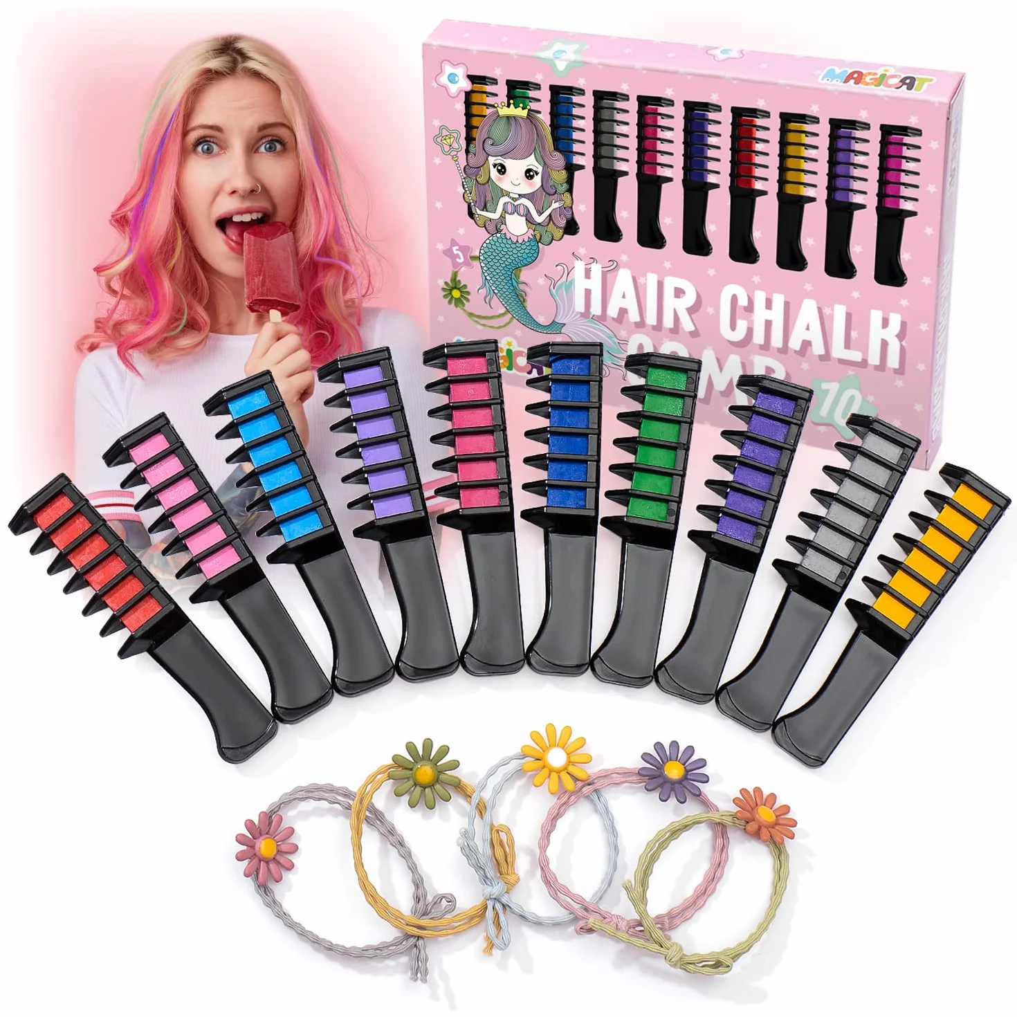 Magicat Peigne à Craie pour Cheveux Set - 10 Couleurs Lavables pour Enfants