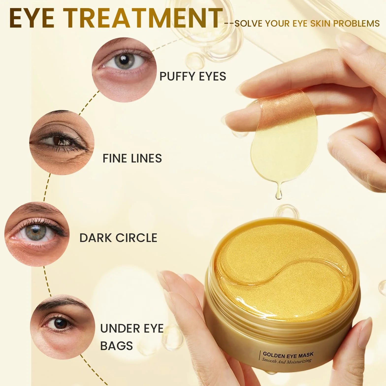 Masque Yeux 60 Pcs, Patch Yeux Collagène en Gel, Anti-Cernes et Anti Poches, Hydratant et Anti Âge