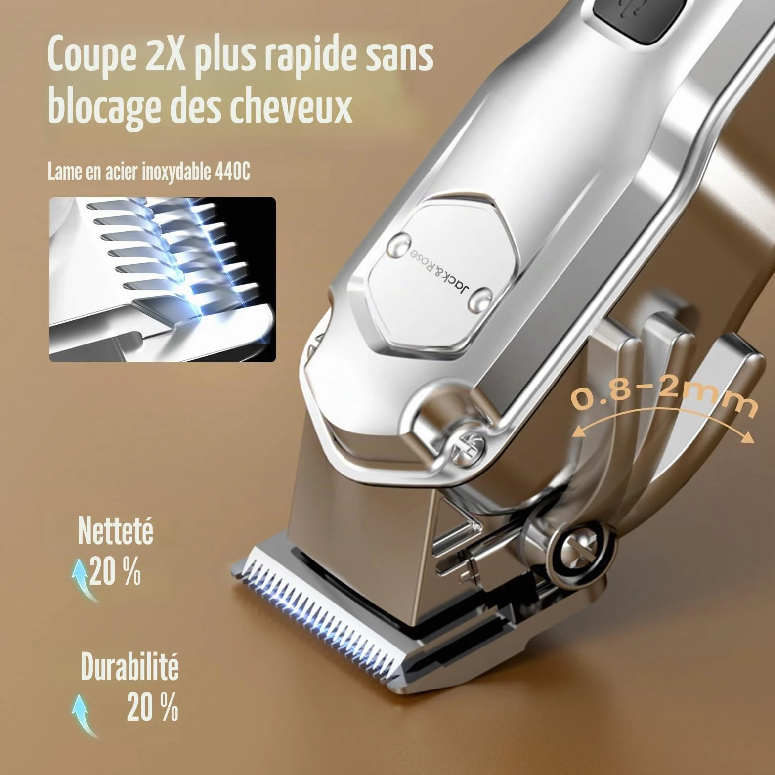 Jack & Rose Tondeuse Cheveux Hommes Sans Fil IPX7 Étanche Recharge USB
