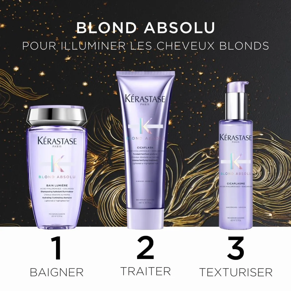 KÉRASTASE Blond Absolu Coffret Bain Lumière Fondant Cicaflash Sérum Cicaplasme Cheveux Blonds Décolorés Méchés