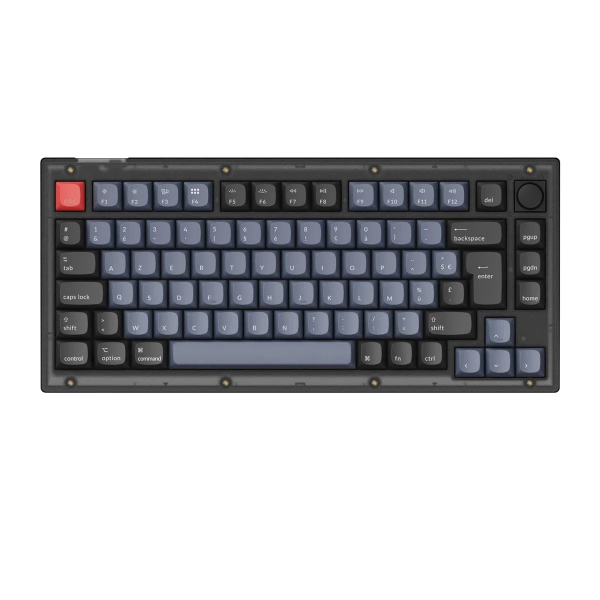 Keychron V1 ISO-FR-Layout Clavier mécanique Filaire Custom Knob Version, 75% Layout QMK/Via Programmable, K Pro Red Switch remplaçable à Chaud, pour Mac Windows Linux (Frosted Black)