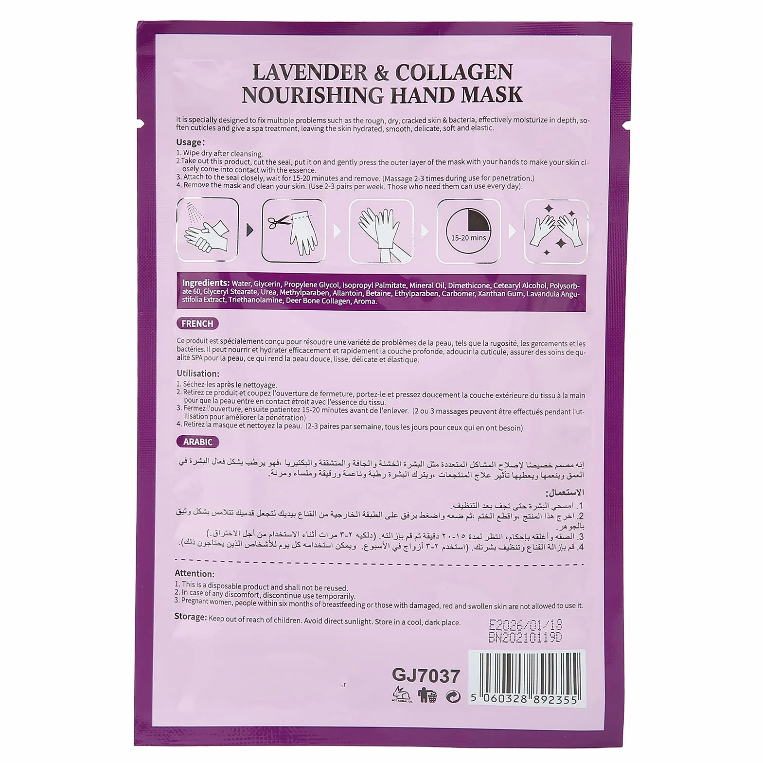 Masque Peeling pour les Mains Hydratant Exfoliant Lavande Éclaircissant Peau Morte Revive Peau Sèche