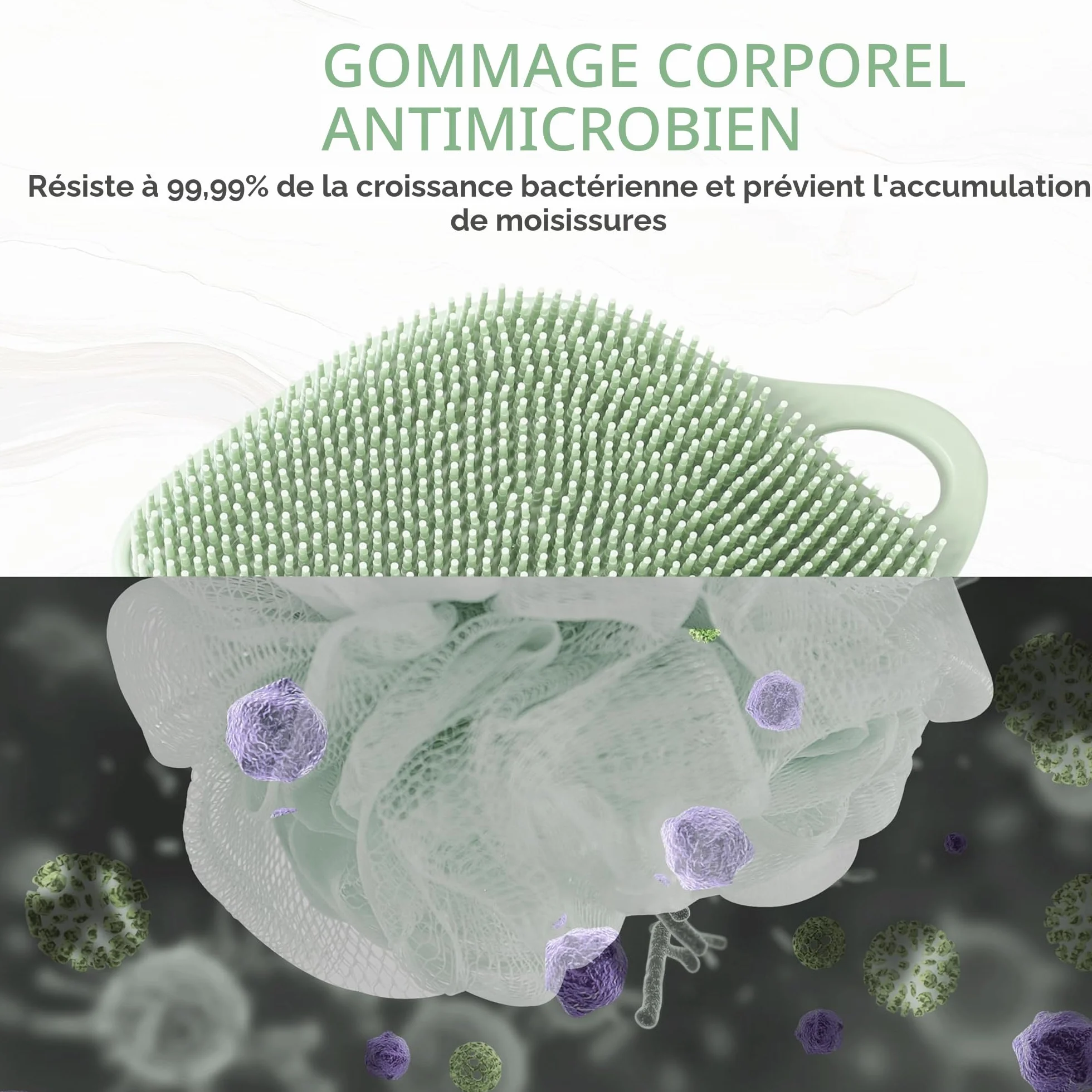 Brosse pour le corps en silicone exfoliant peau sensible loofah silicone vert sapin