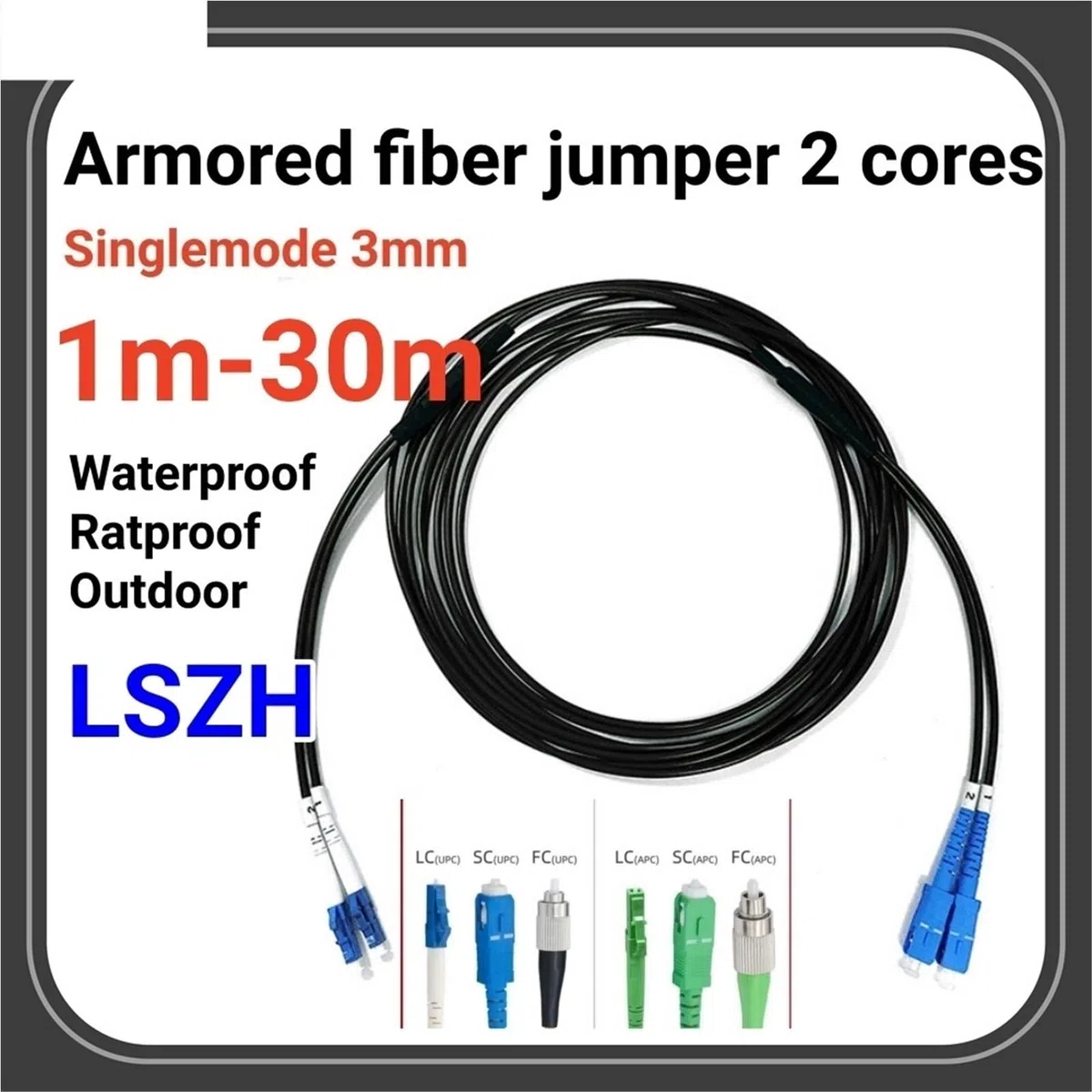 Cordon de raccordement Fibre Optique LC Armor 2 cœurs 1 m-30 m monomode 3 mm LSZH 10 m 5 m 20 m étanche E2000 SC FC St LCA 2C Duplex Jumper SM(5pcs 5m SC-SC)