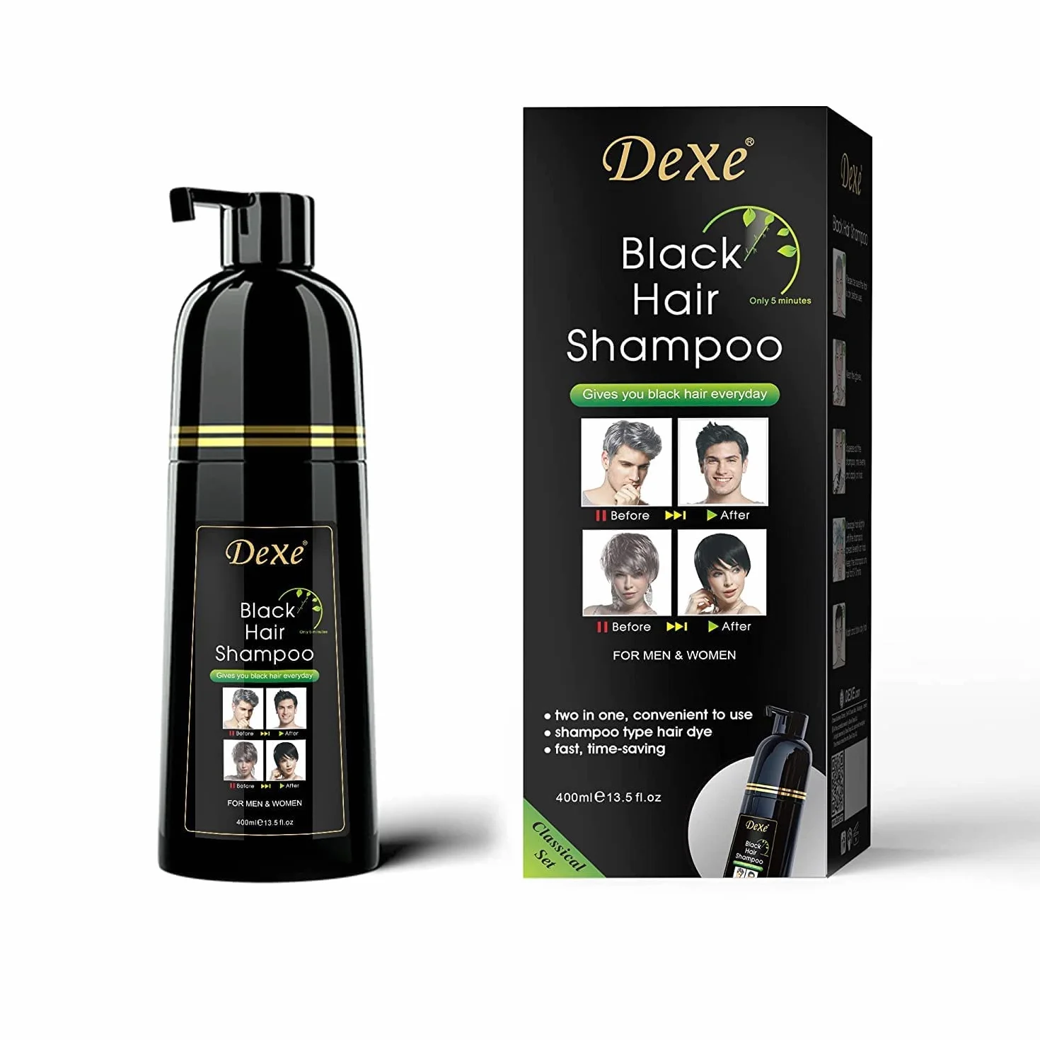 Coloration Cheveux Noire 3 en 1 400 ml Couverture 100 % Cheveux Blancs Tenue 30 Jours