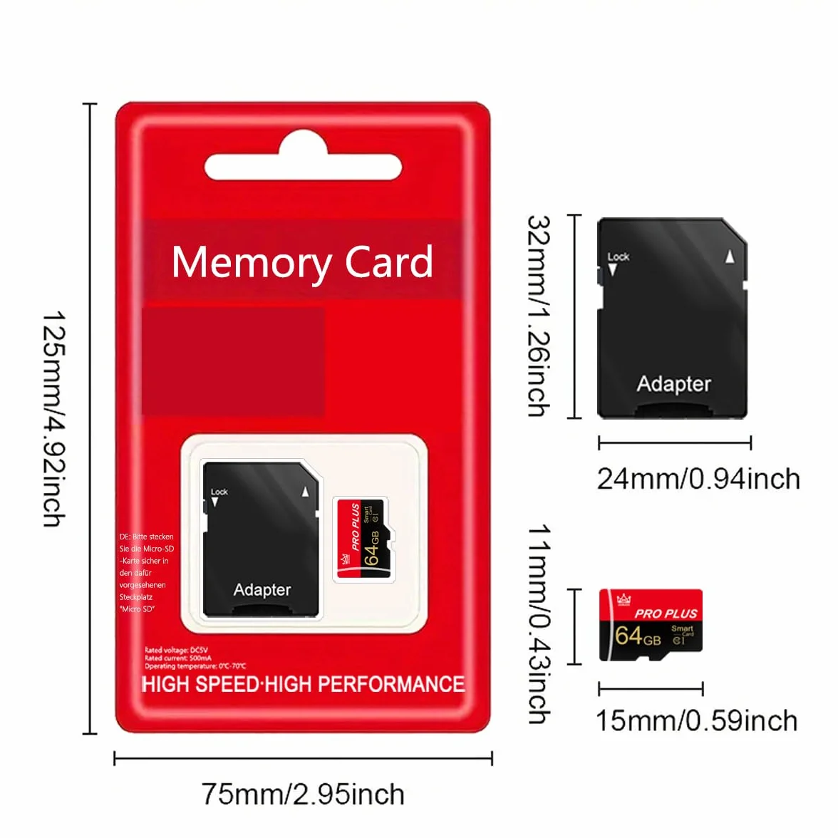 Cartes mémoire 64 Go Lot de 3 UHS-I C10 A1 Haute Vitesse avec Adaptateur TF pour Tablette Téléphone Portable Appareil Photo