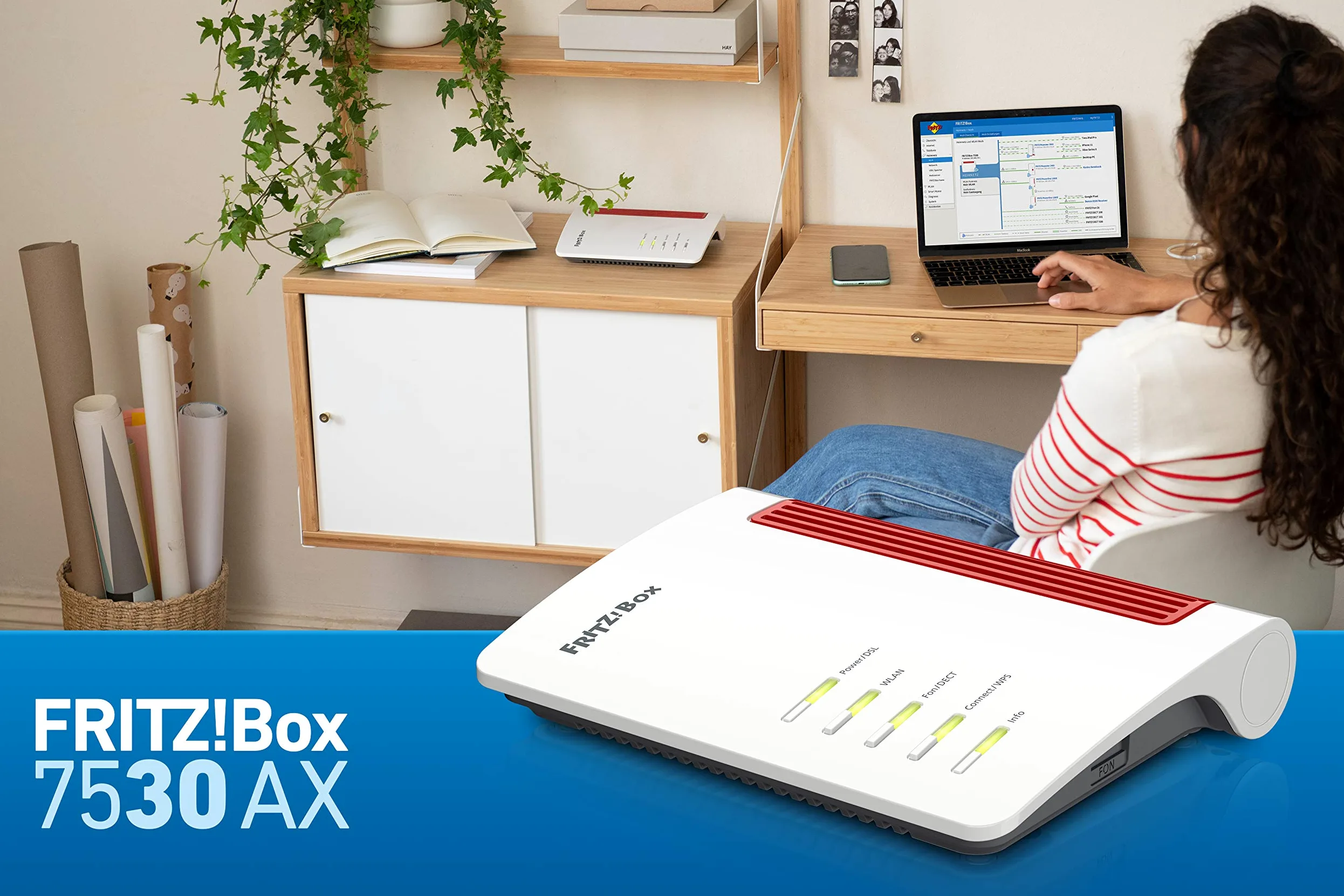 AVM FRITZBox 7530 AX Routeur Wi-Fi 6 (DSL/VDSL, 1 800 Mbit/s (5 GHz) et 600 Mbit/s (2,4 GHz), jusqu'à 300 Mbit/s avec supervectoring VDSL 35b, maille Wi-Fi, base DECT) (reconditionné)