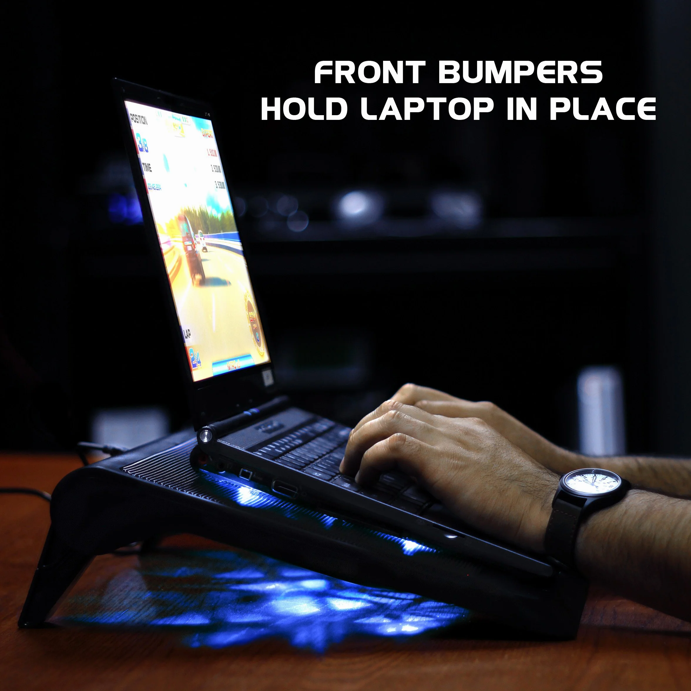 Plaque de Refroidissement PC Portable 5 Ventilateurs LED Bleues 2 Ports USB 40 x 32.4 cm