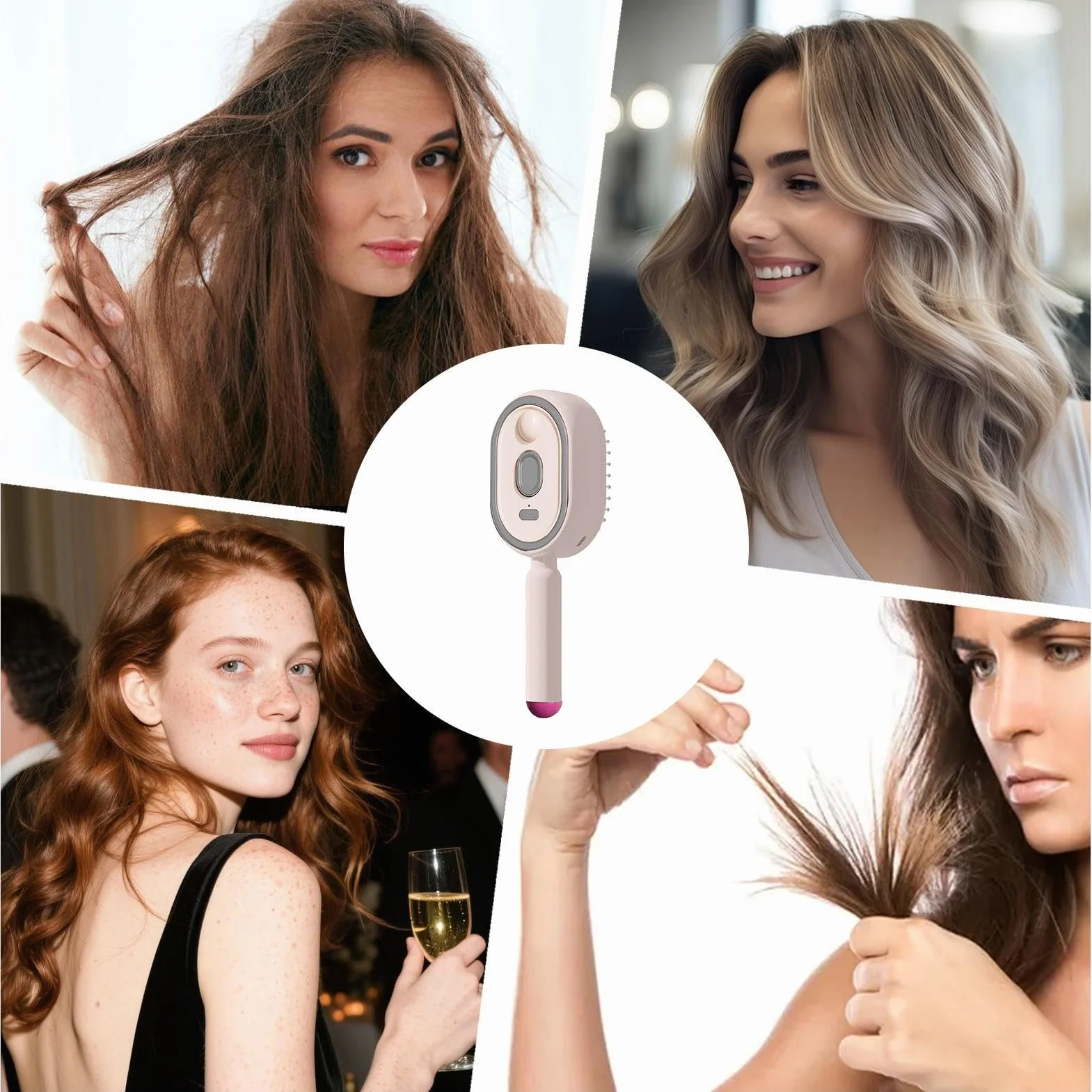Brosse À Vapeur Électrique 3 En 1, Lisseur Vapeur Rechargeable, Peigne Démêlant Antistatique Avec Massage Coussin D'air Anti-frisottis