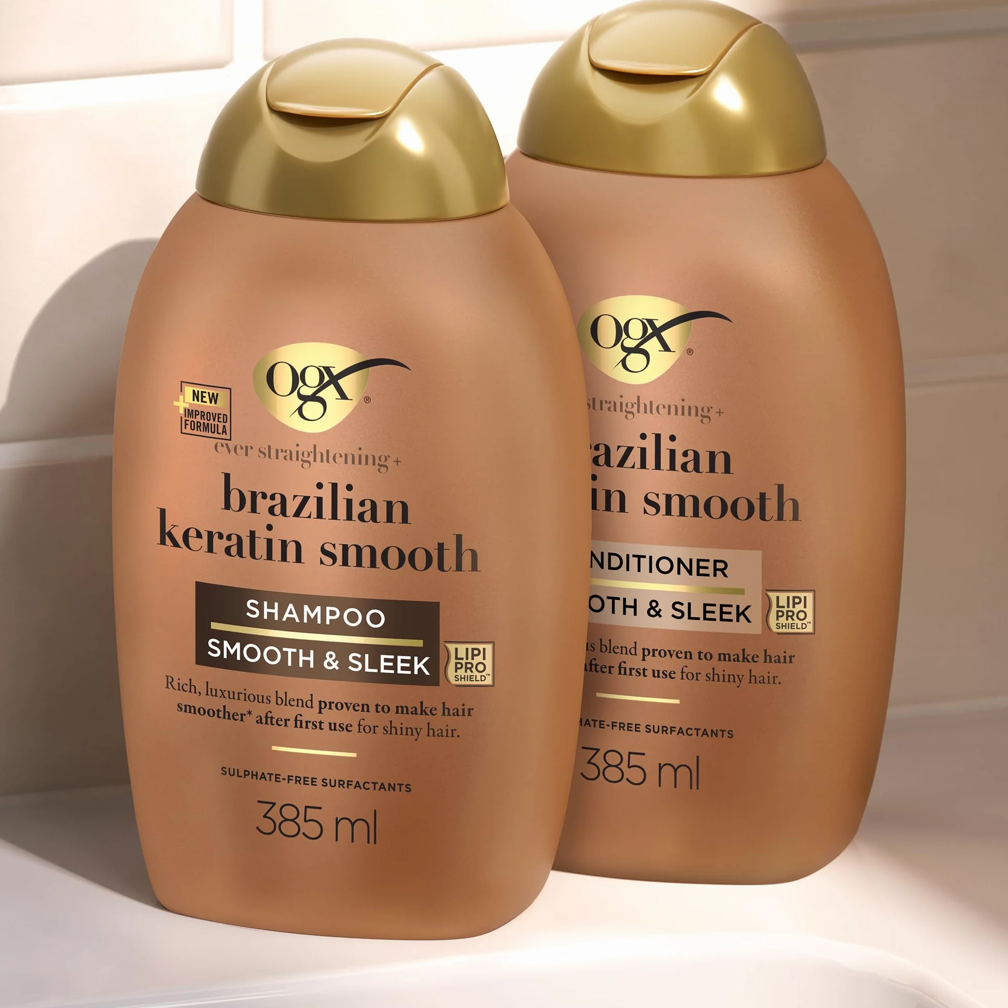 OGX Shampoing Brazilian Keratin Therapy 385 ml – Shampooing Lissant à la Kératine Brésilienne Sans Parabène Sans Sulfates