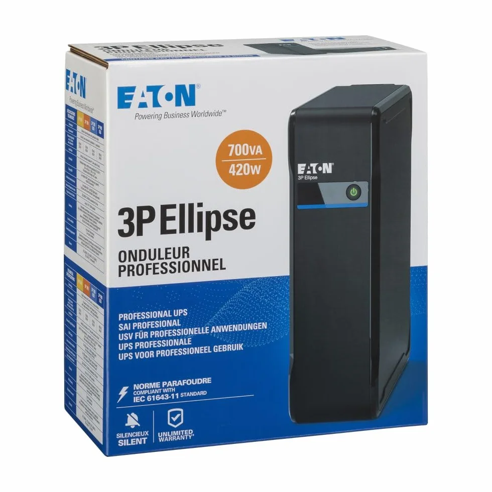 Eaton Ellipse 3P700F Onduleur 700VA 420W 4 Prises FR Protection Batterie Surtension Foudre Noir