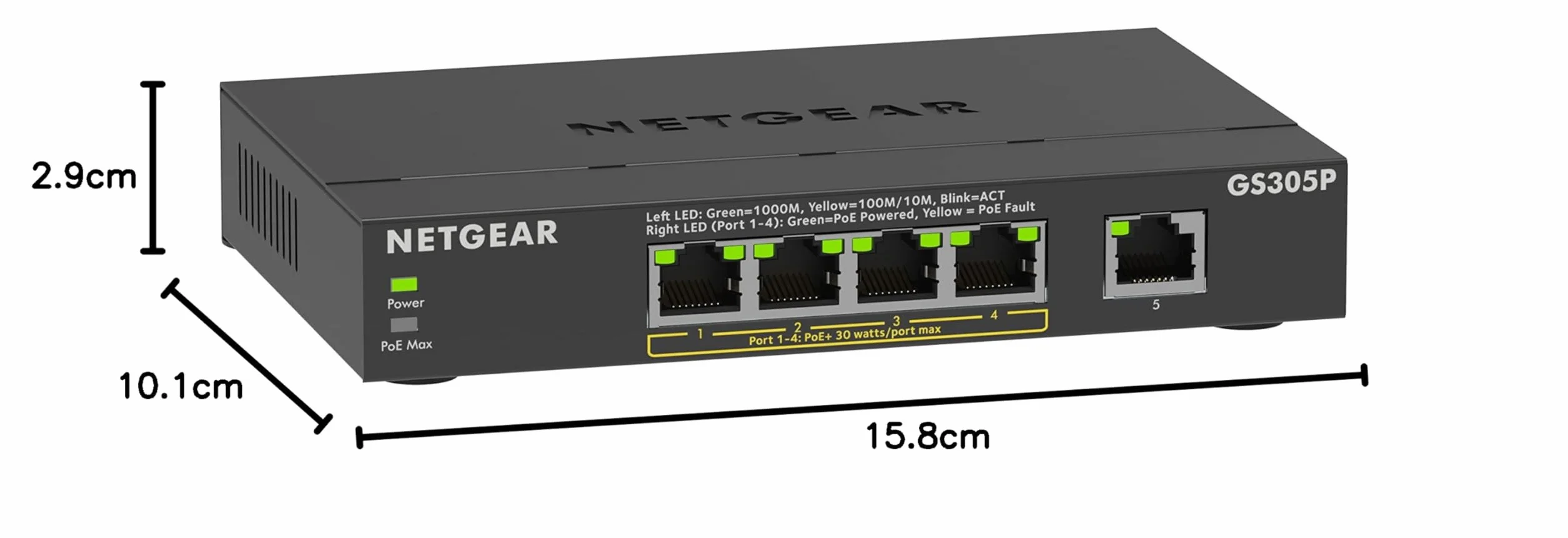 NETGEAR Switch 5 Ports Gigabit Ethernet PoE GS305PV3 4 PoE+ 63 W