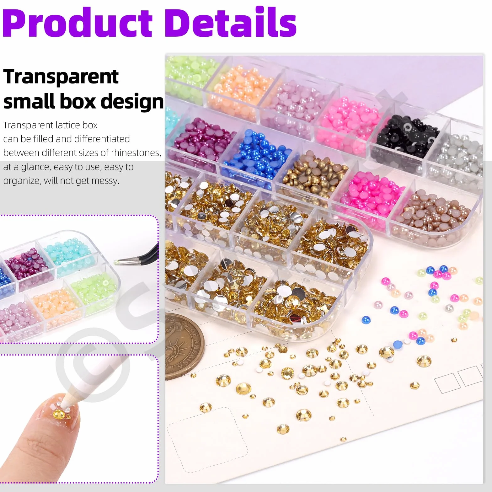 Swpeet 4403 PCS Strass Plat Cristal Jaune 2mm 3mm 4mm 5mm Kit Perles Combo avec Pince, Idéal pour Manucure DIY
