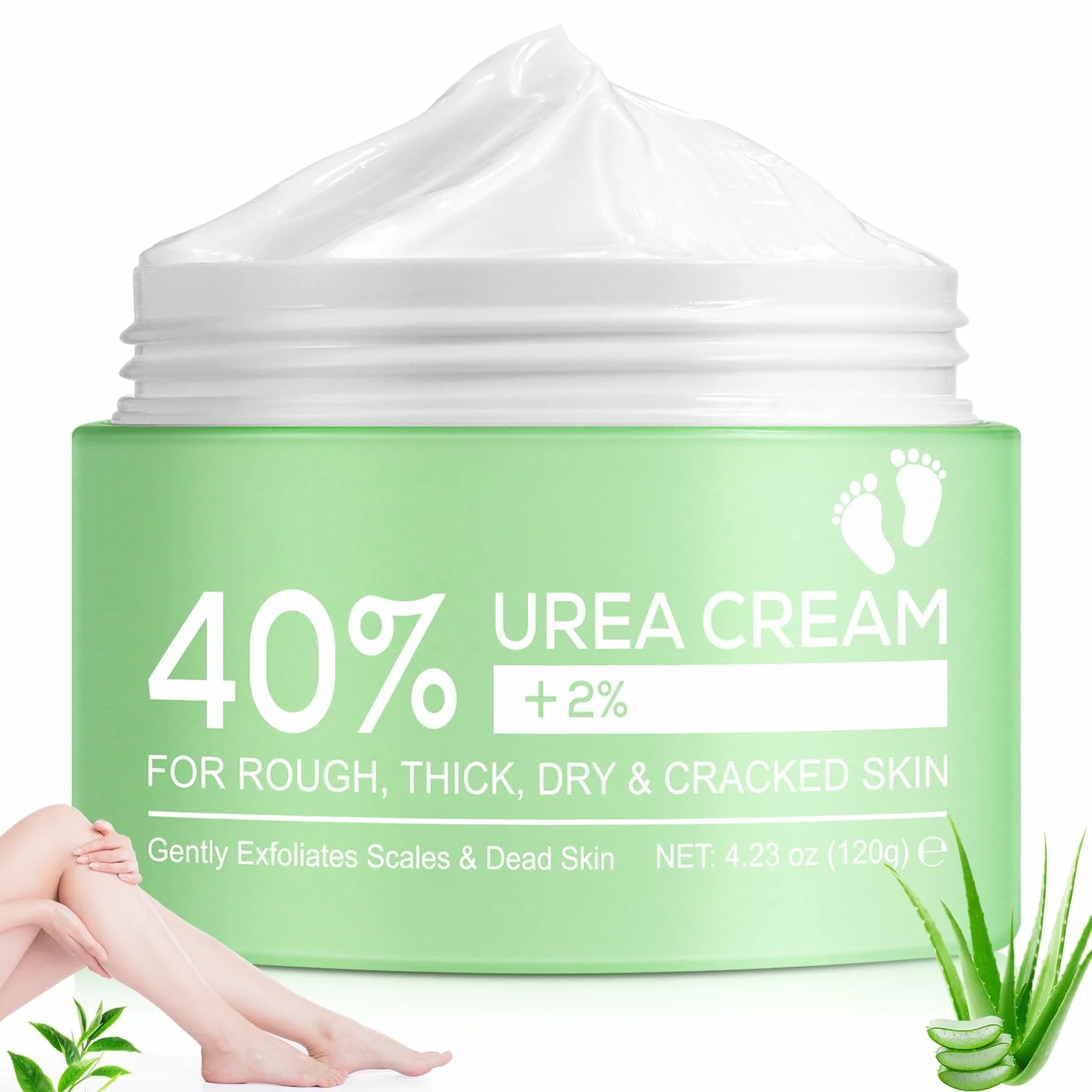 Crème d'urée 2% acide salicylique acide hyaluronique arbre à thé aloe vera hydratation profonde pieds mains talons coudes