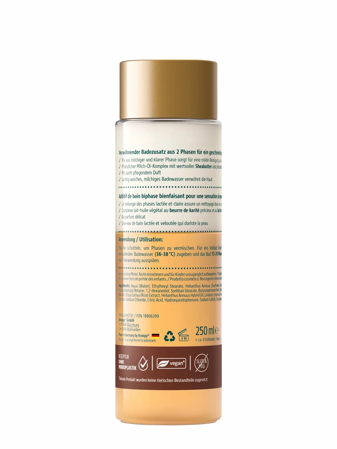 Kneipp Bain de karité 2 phases 250 ml - Additif de bain luxueux et relaxant