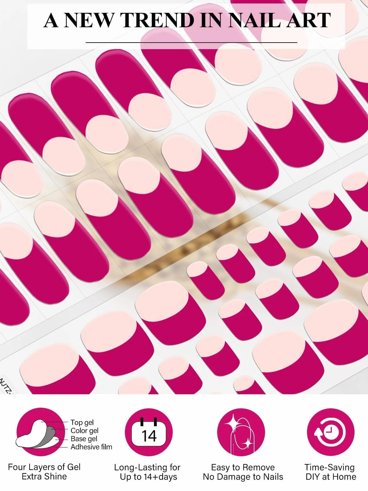 EBANKU Lot de 52 bandelettes de gel semi-durcies pour ongles avec lime et bâton (rouge rose)
