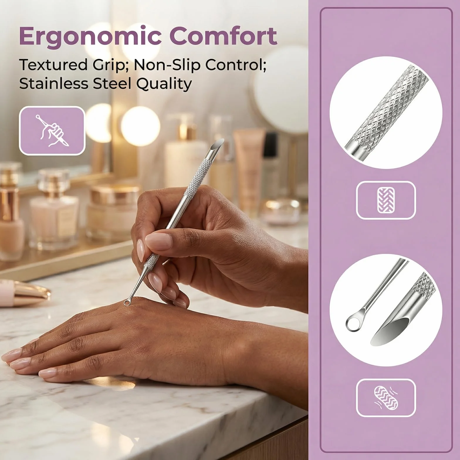 Repousse-Cuticules en Acier Inoxydable à Double Extrémité, 50 Pièces Papier de Verre, pour Soins des Ongles