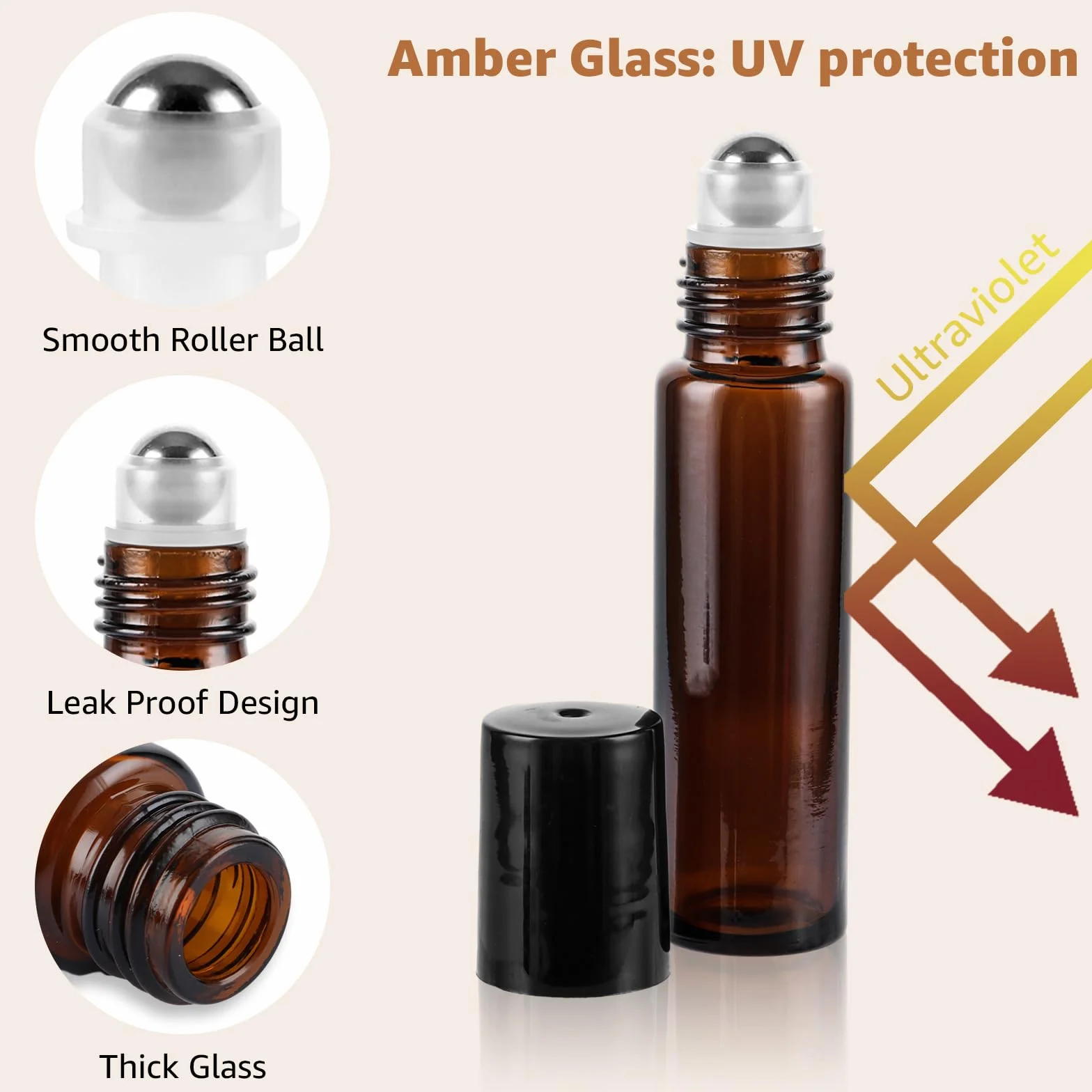 Huiles essentielles Roller bouteilles en verre 10ml vide brun Roll-on avec entonnoir pipettes
