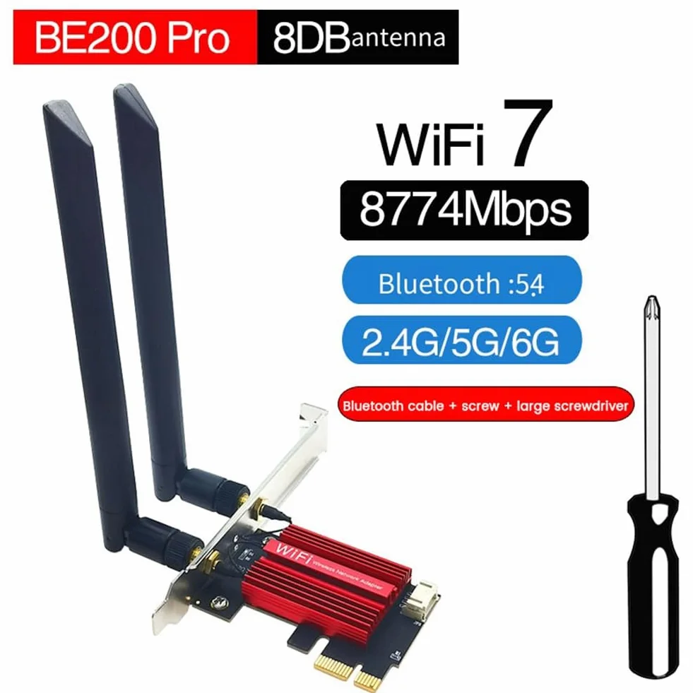Adaptateur Réseau sans Fil WiFi 7 BE200 Pro Pcie BT5.4 Tri Bande 2,4 G/5 G/6 GHz Carte WiFi sans Fil BE200 pour Win11 Linux Facile à Utiliser