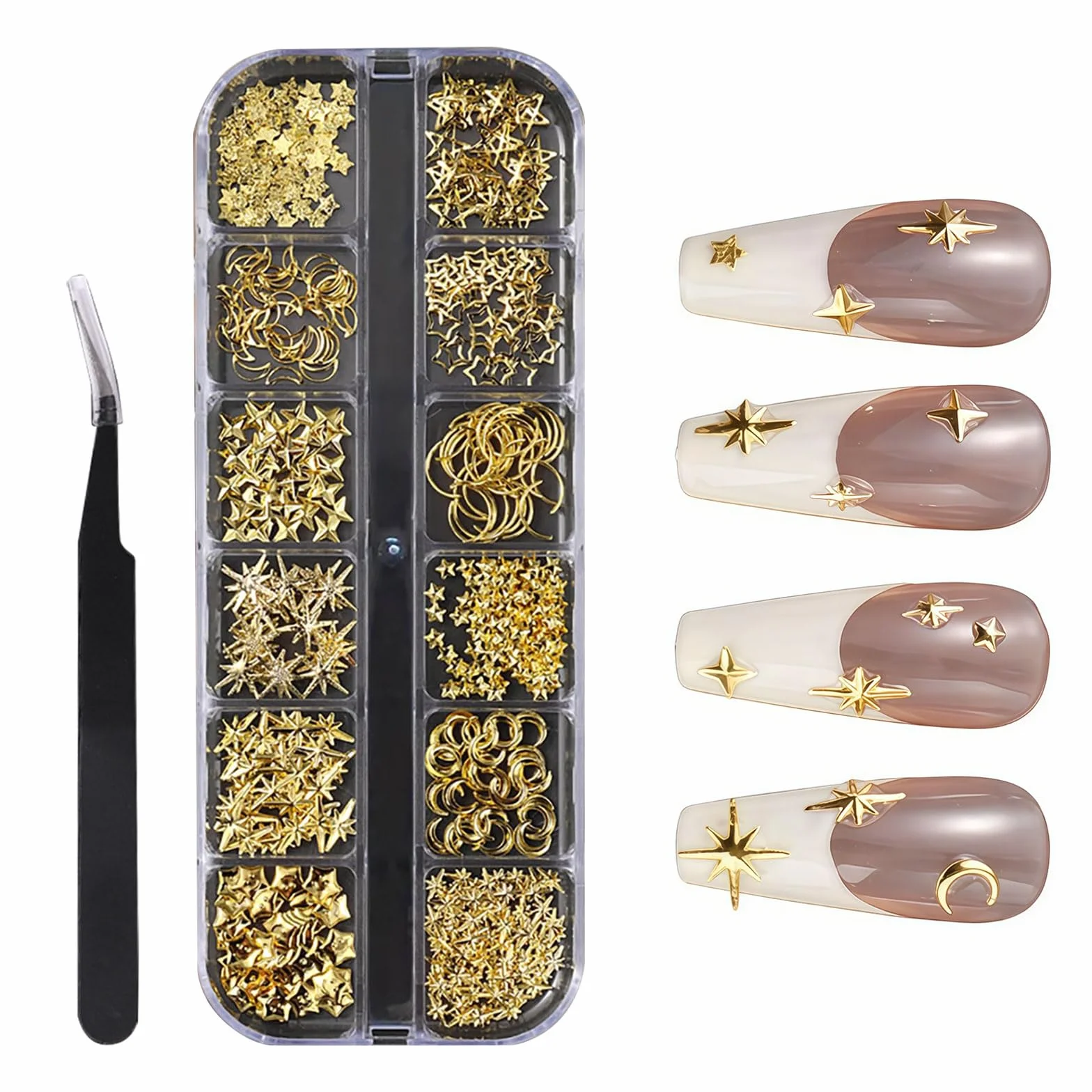 LunarCharm Goldene Nagelanhänger, clous 3D en alliage, bijoux nail art, accessoires décoration