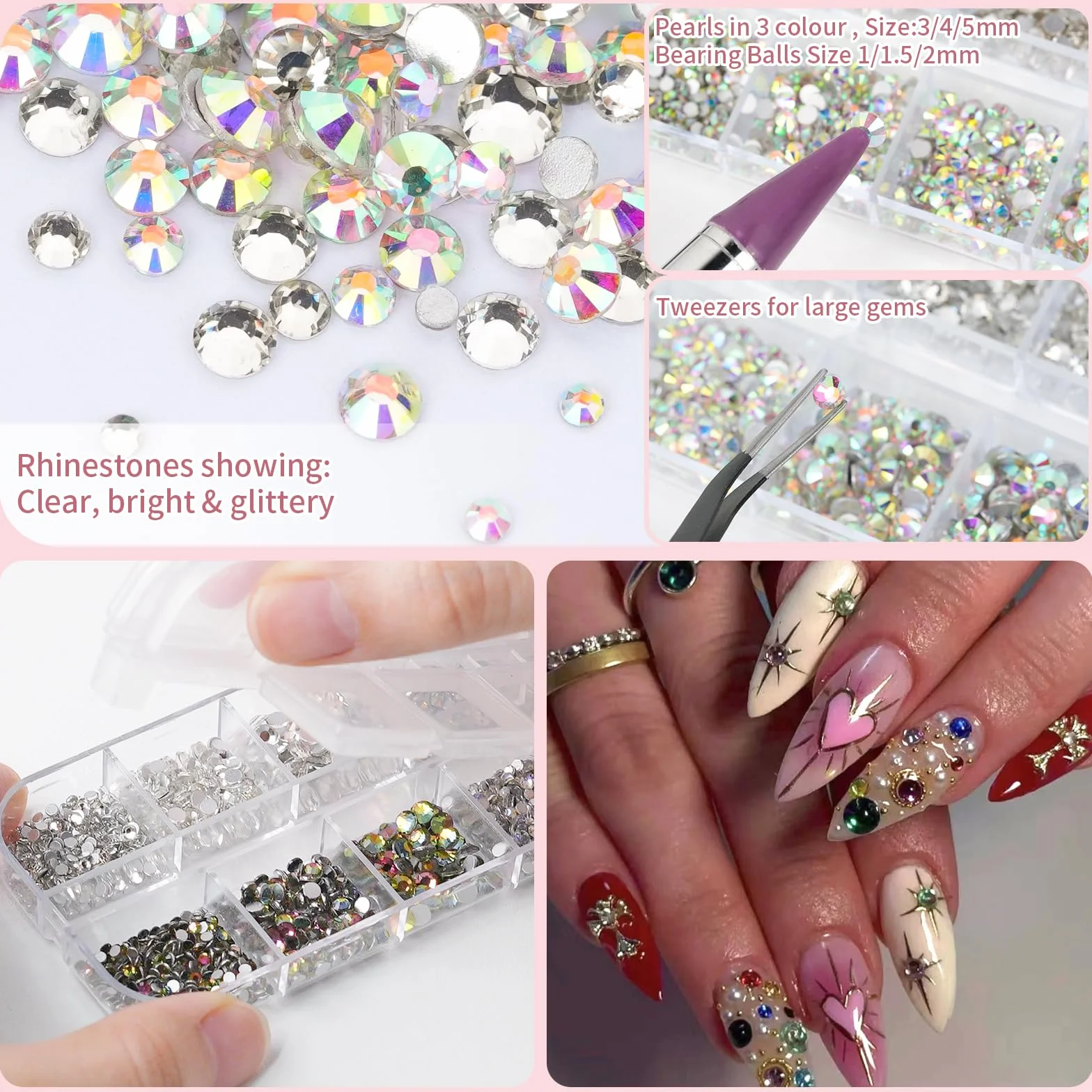 EARLMONI 5200 Strass Cristal AB Flatback Rhinestone Kit Bedazzling avec Stylo à Cire Double Extrémité pour Ongles DIY