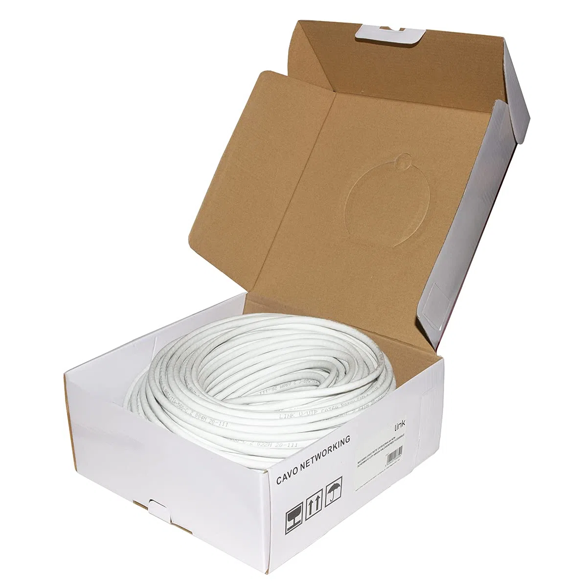 LINK LK6A100W Bobine de câble réseau Catégorie, 6 A non blindé UTP AWG24 Halogène flexible couleur blanc 100 m