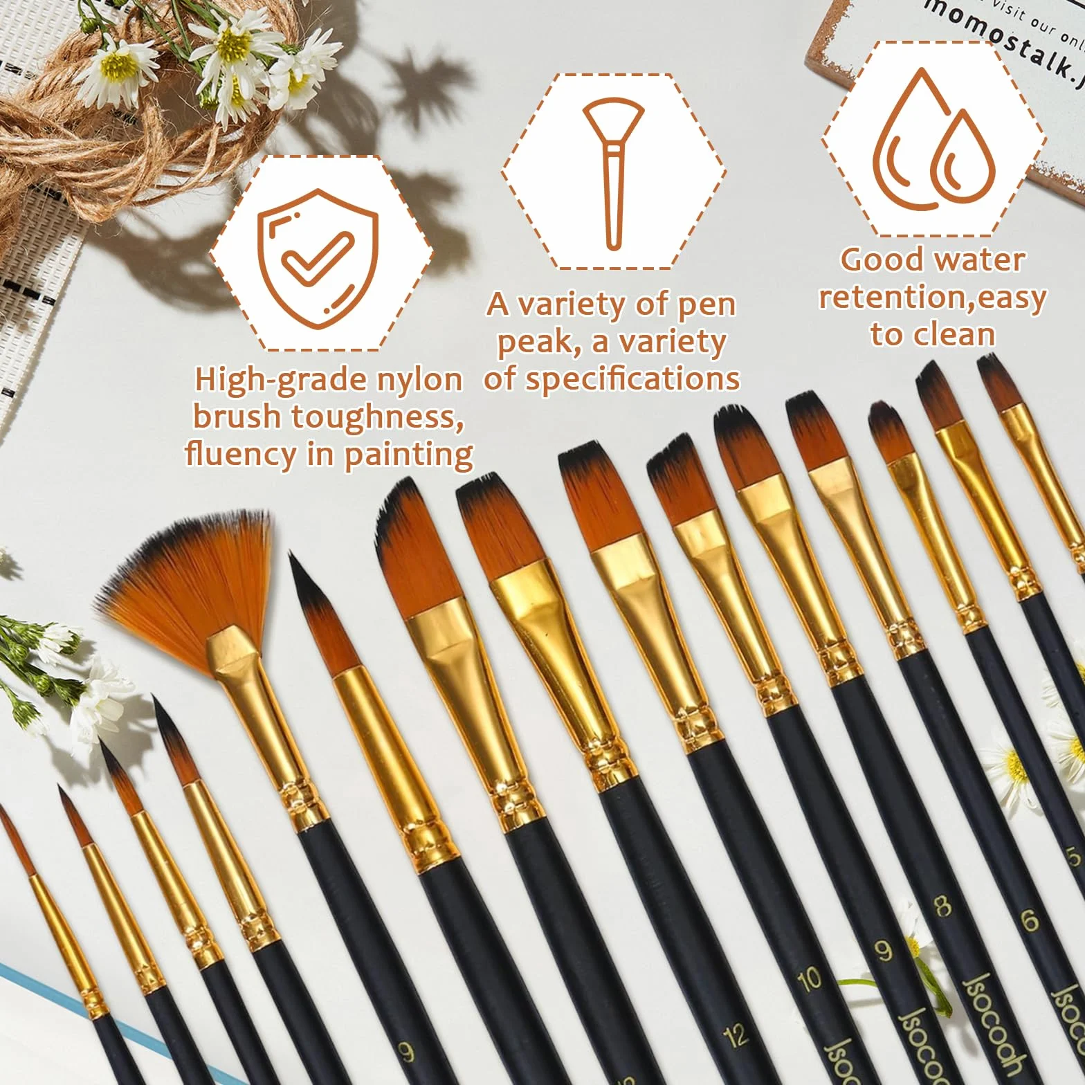 Lot de 12 pinceaux de maquillage pour enfants avec 10 éponges - Pinceaux fins pour peinture à l'huile débutants