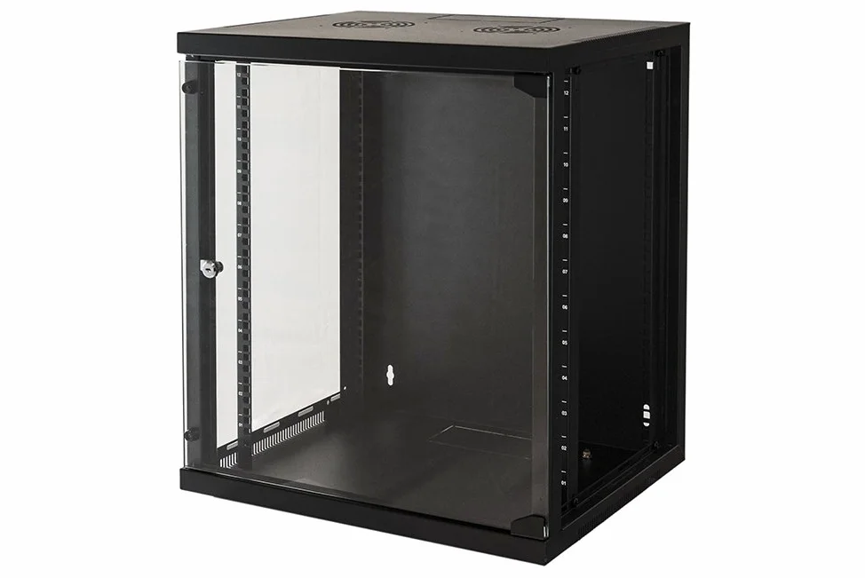 Armoire Rack 19" 12 unités murales pour Filets (a) 620 x (l) 540 x (p) 450 mm Couleur Noir Porte Verre